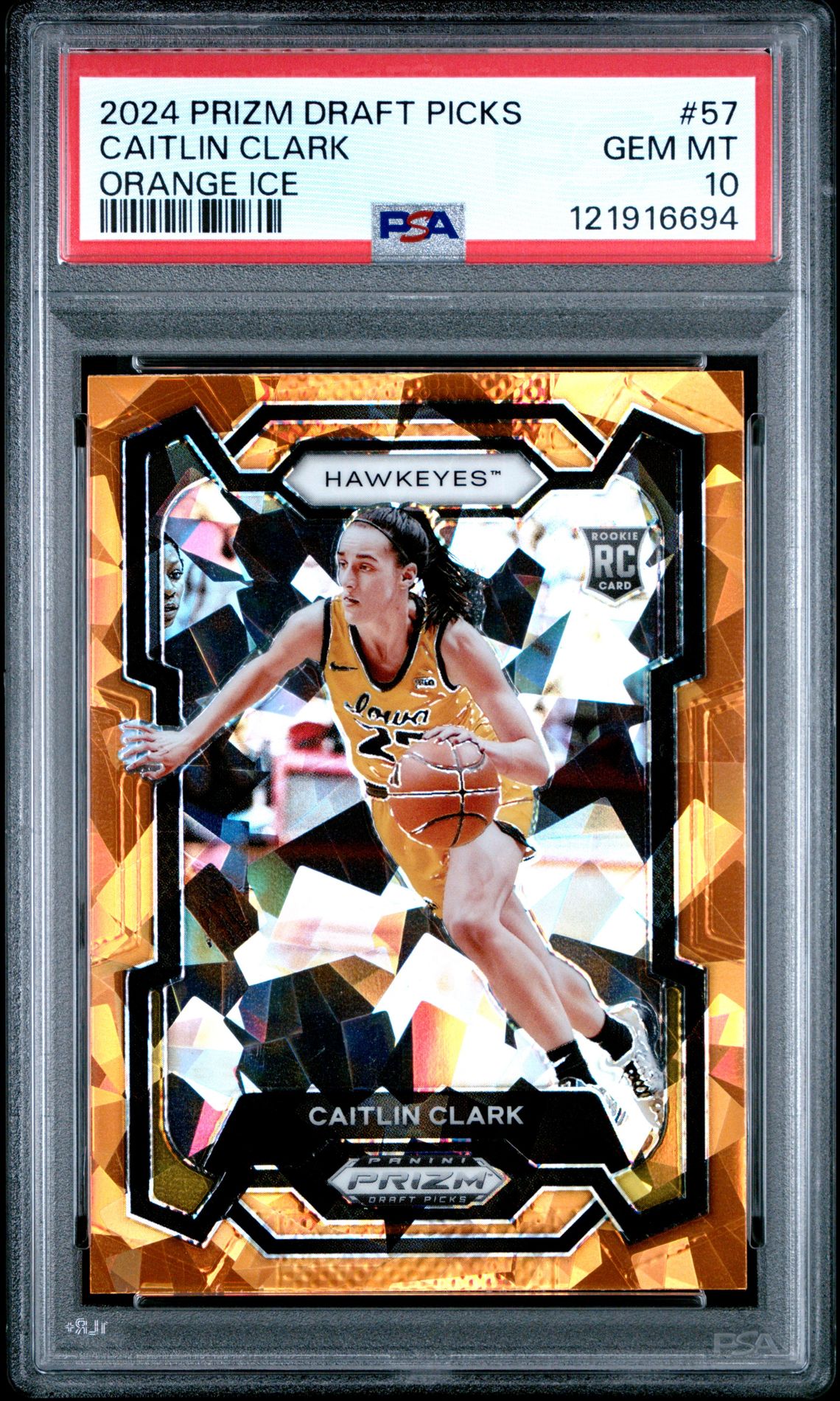 2024 Panini Prizm Draft Picks Caitlin Clark #57 (Orange Ice) Gem Mt 10 front