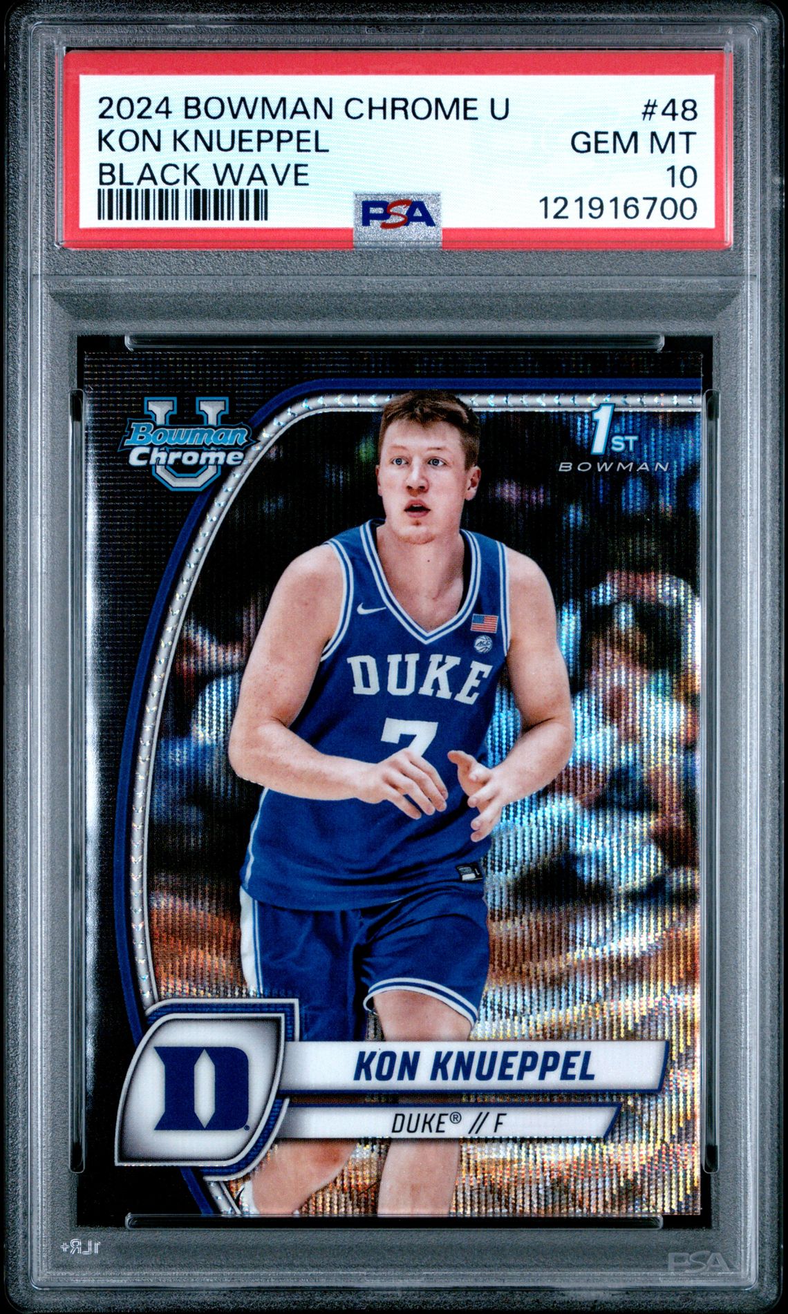 2024 Bowman Chrome University Kon Knueppel #48 (Black Wave) Gem Mt 10 front