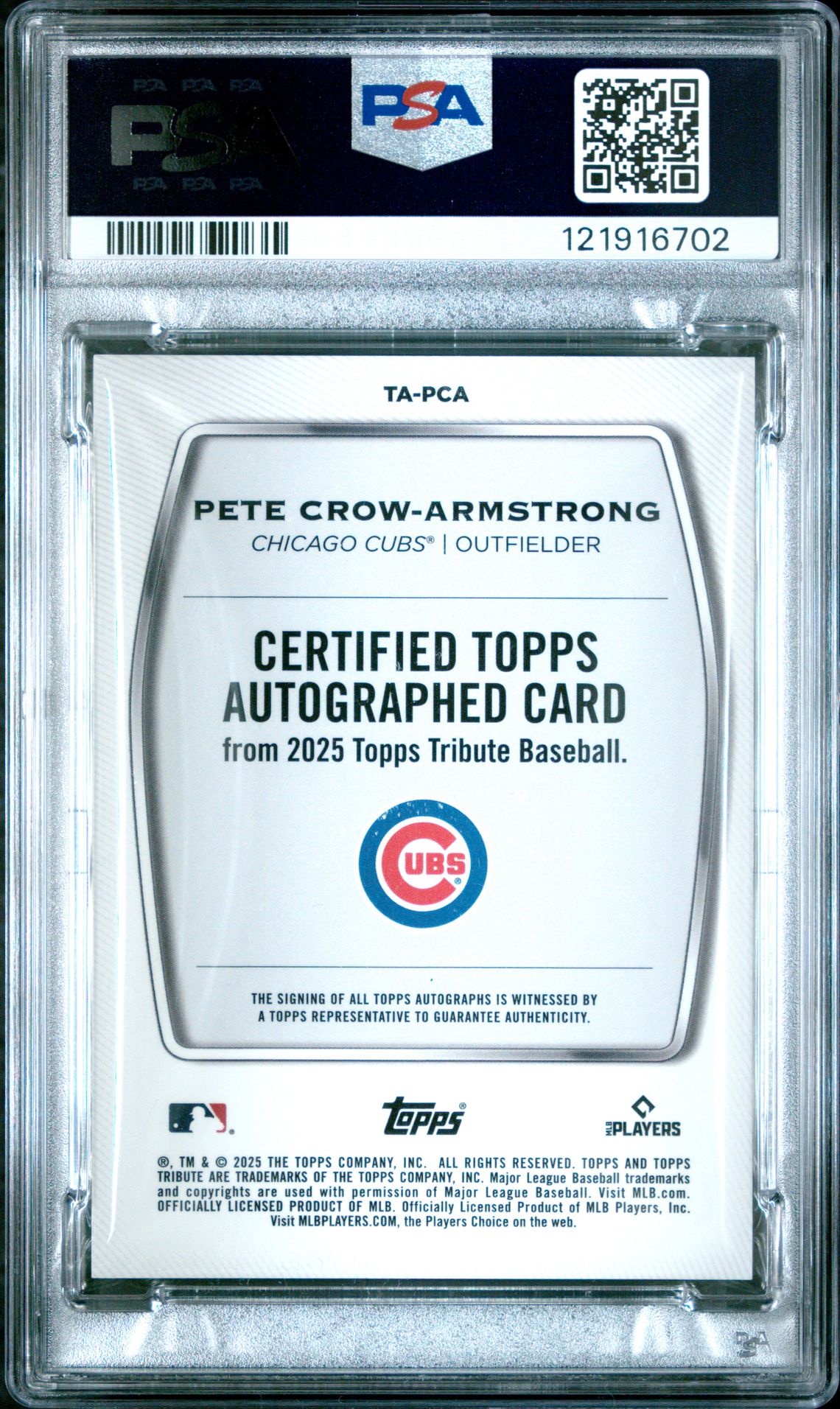 2025 Topps Tribute Tribute Autographs Pete Crow-Armstrong #Tapca (Tribute Autograph-Green) Mint 9 back