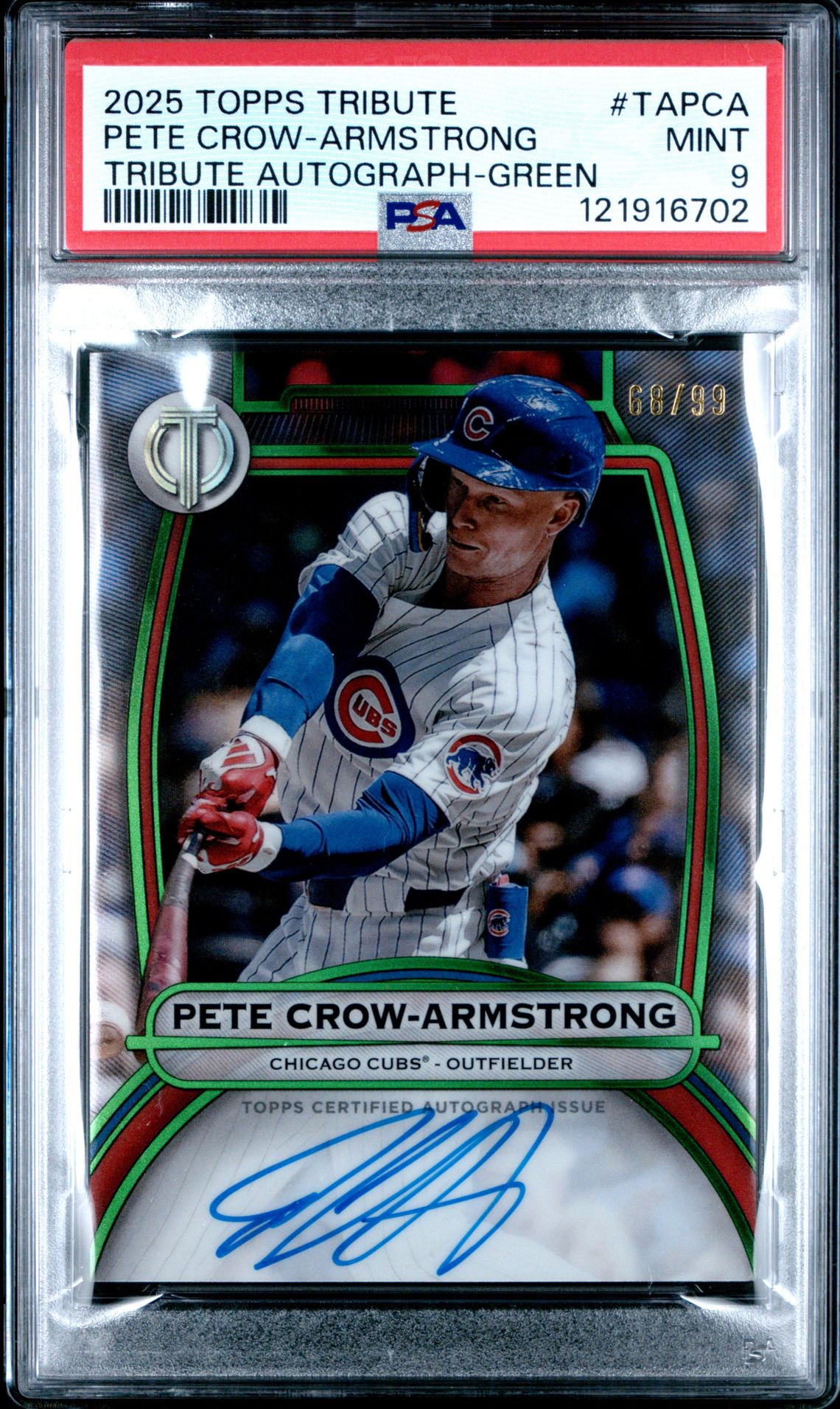 2025 Topps Tribute Tribute Autographs Pete Crow-Armstrong #Tapca (Tribute Autograph-Green) Mint 9 front