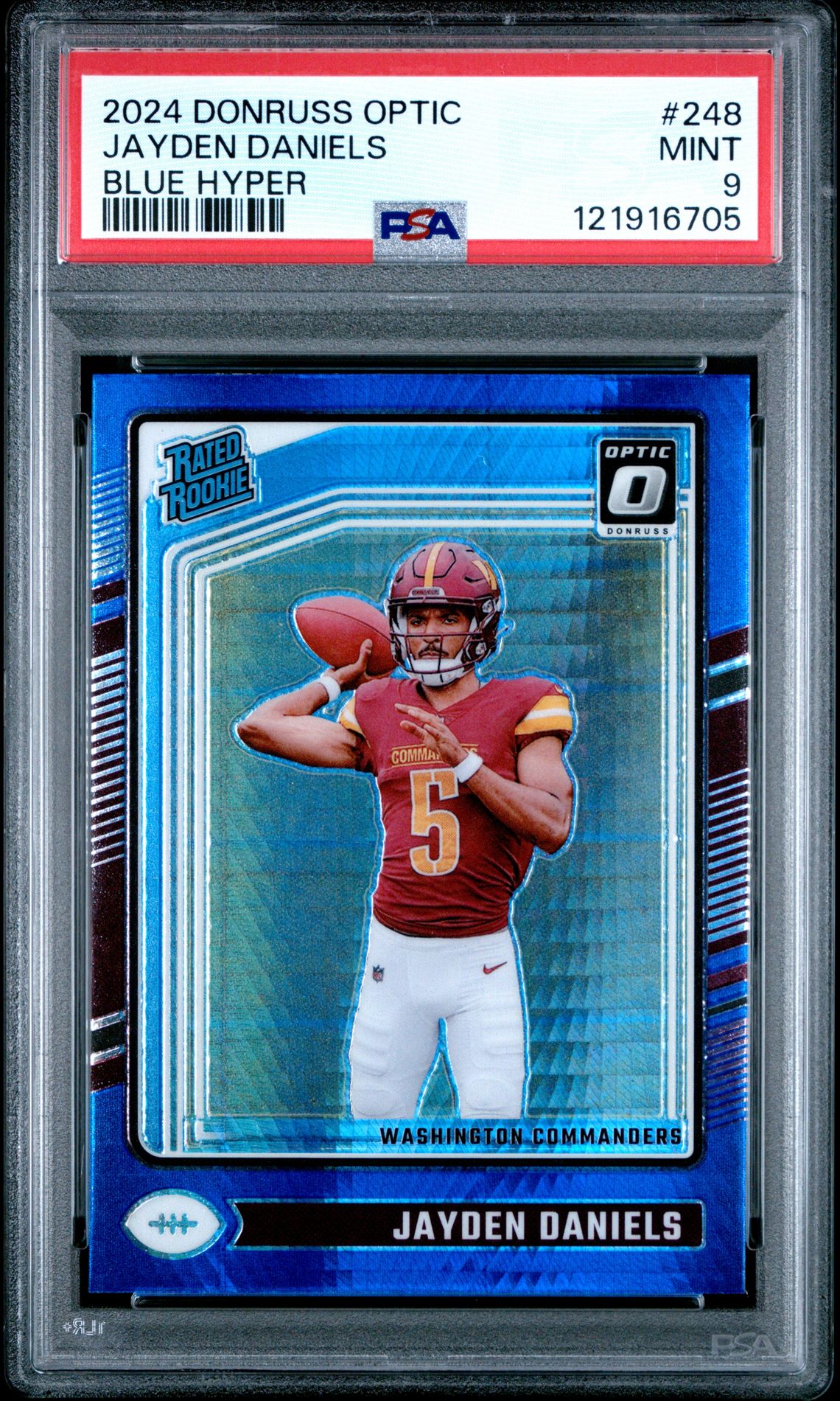 2024 Panini Donruss Optic Jayden Daniels #248 (Blue Hyper) Mint 9 front