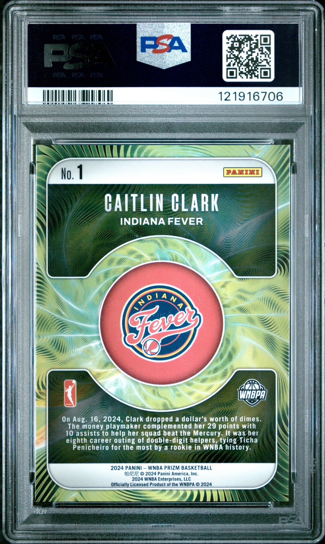 2024 Panini Prizm Wnba Fractal Caitlin Clark #1 Gem Mt 10 back