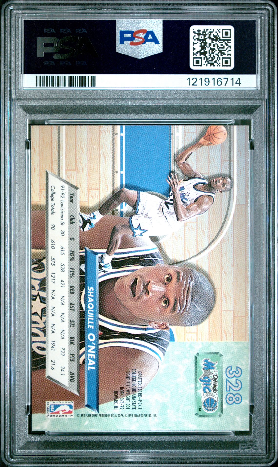 1992 Ultra Shaquille O'neal #328 Mint 9 back