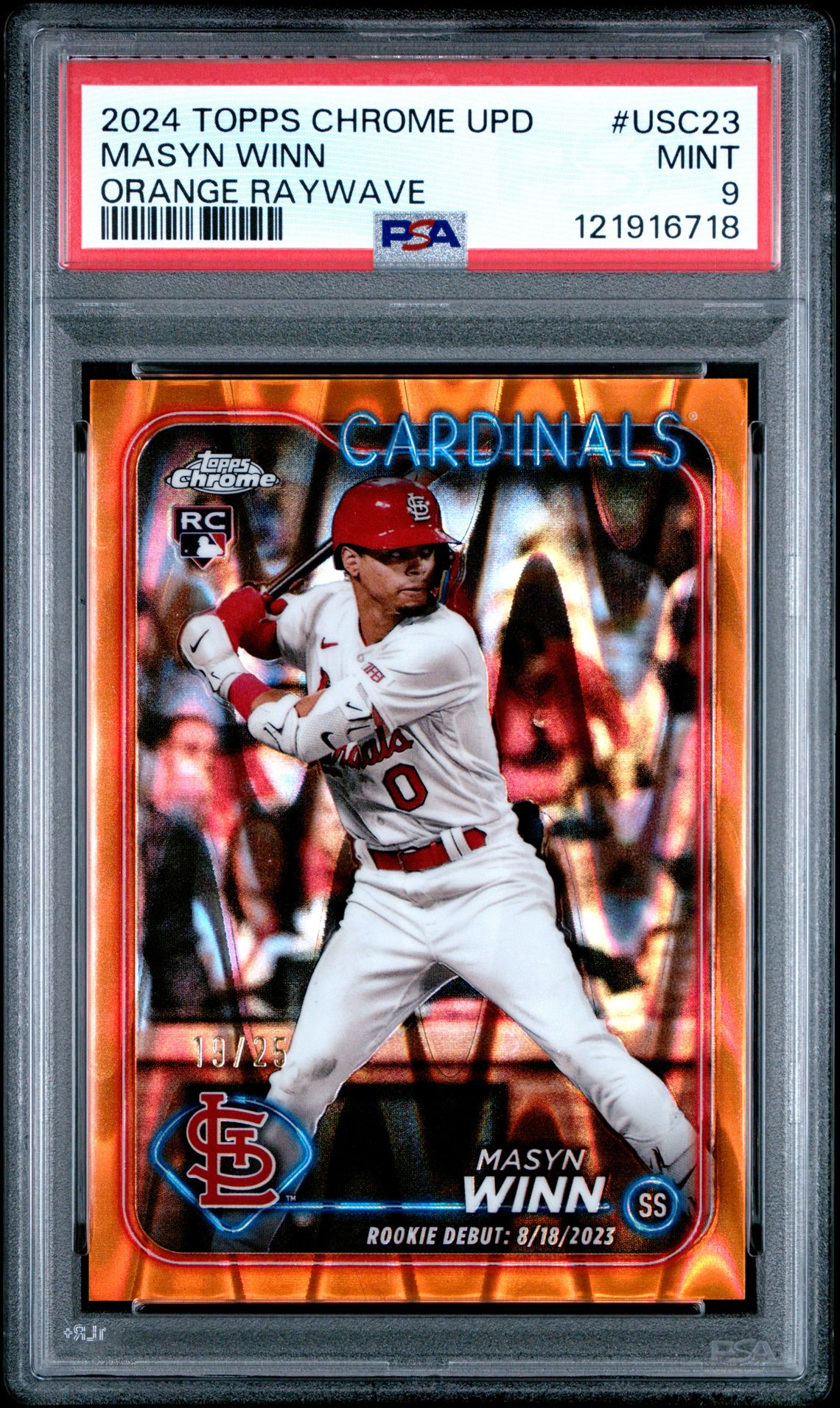 2024 Topps Chrome Update Masyn Winn #Usc23 (Orange Raywave) Mint 9 front