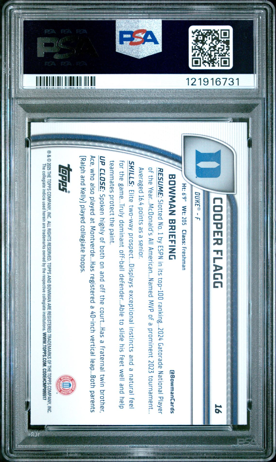 2024 Bowman Chrome University Cooper Flagg #16 (Purple Lava) Nm-Mt 8 back