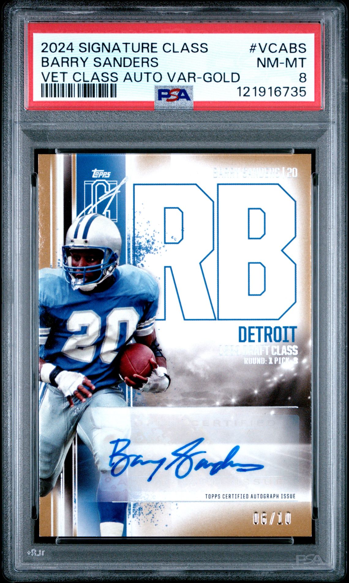 2024 Topps Signature Class Veterans Class Autographs Variation Barry Sanders #Vcabs (Vet Class Auto Var-Gold) Nm-Mt 8 front