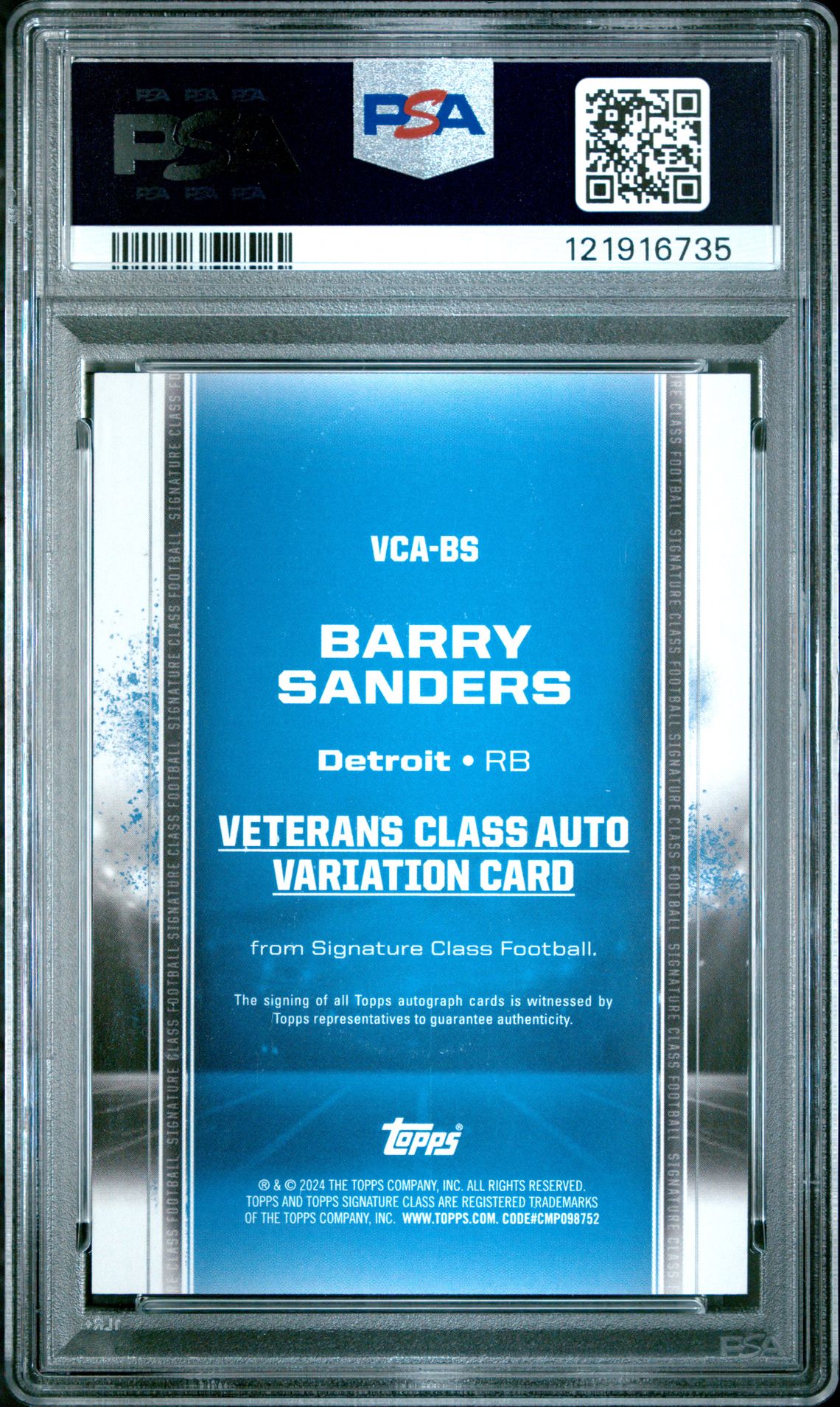 2024 Topps Signature Class Veterans Class Autographs Variation Barry Sanders #Vcabs (Vet Class Auto Var-Gold) Nm-Mt 8 back