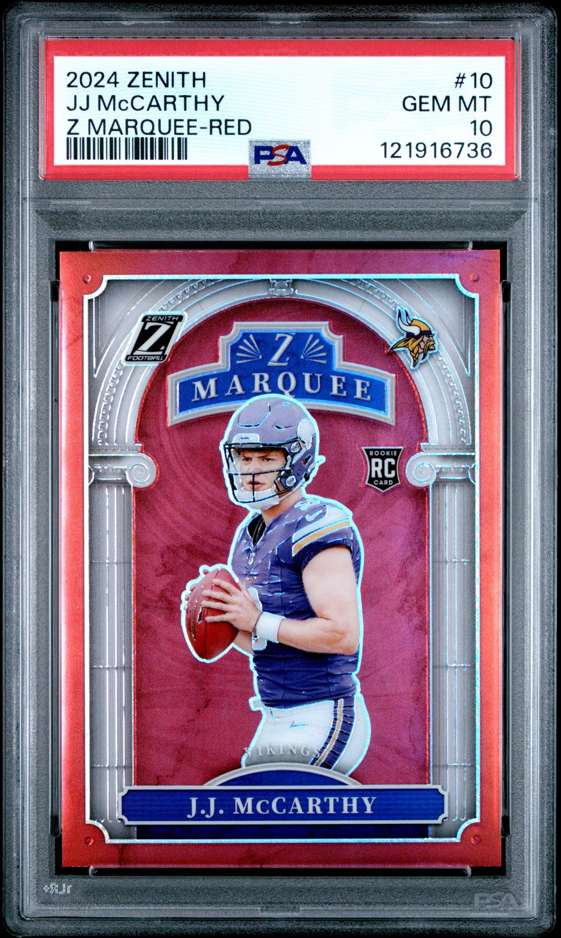 2024 Panini Zenith Z Marquee Jj Mccarthy #10 (Z Marquee-Red) Gem Mt 10 front