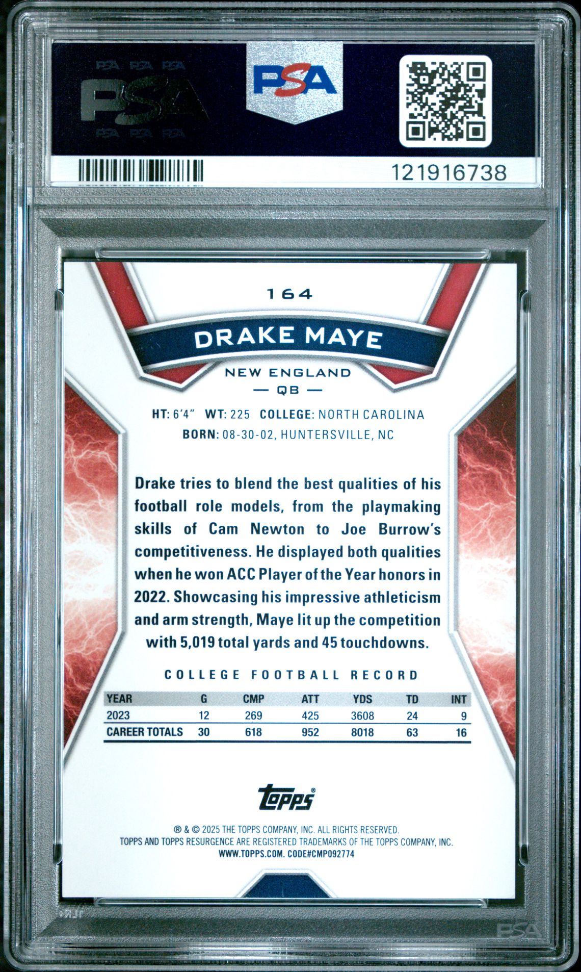 2024 Topps Resurgence Drake Maye #164 (Lime Green Power Surge) Mint 9 back