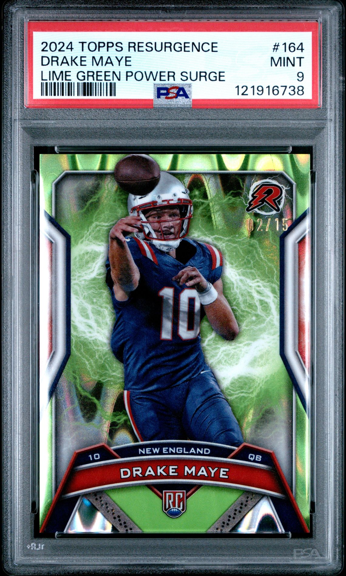 2024 Topps Resurgence Drake Maye #164 (Lime Green Power Surge) Mint 9 front