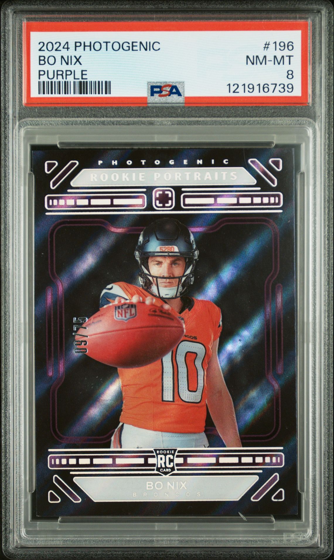 2024 Panini Photogenic Bo Nix #196 (Purple) Nm-Mt 8 front