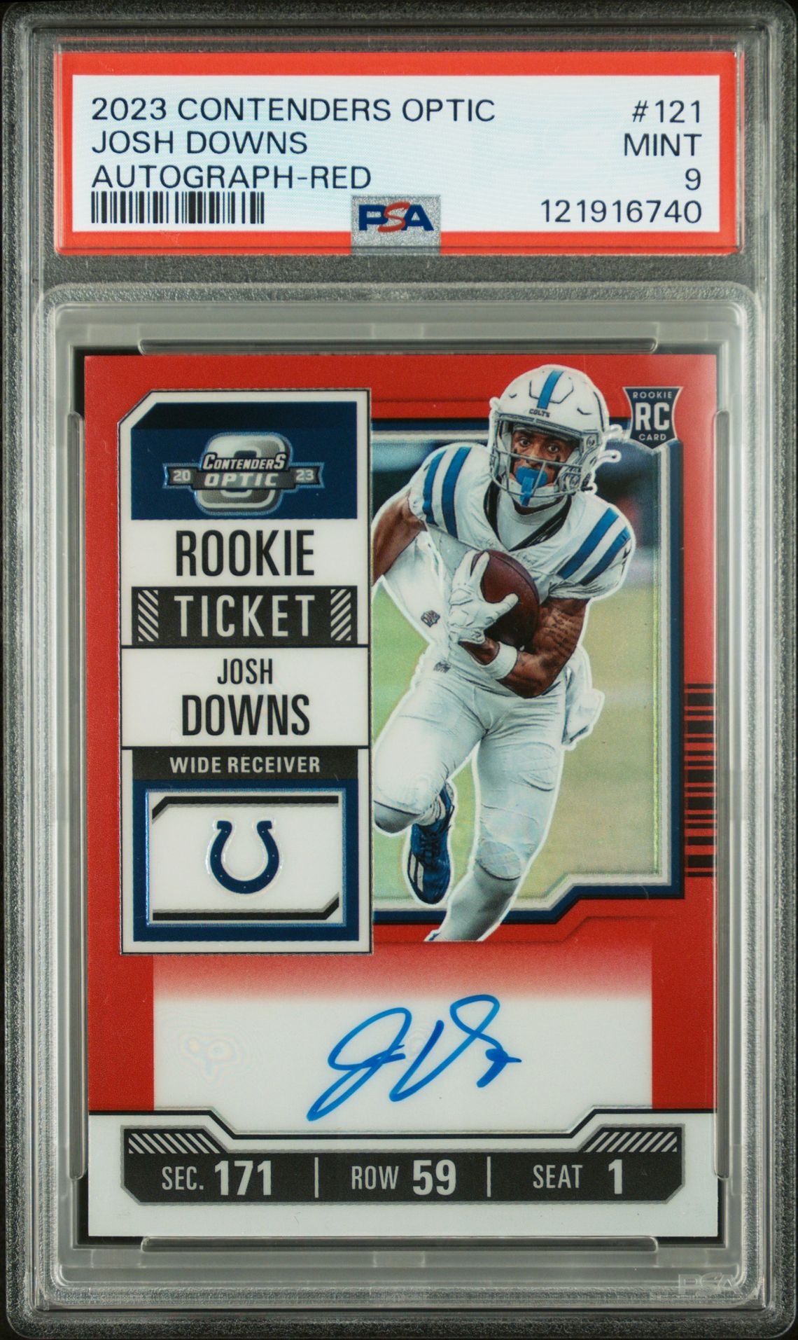 2023 Panini Contenders Optic Josh Downs #121 (Autograph-Red) Mint 9 front