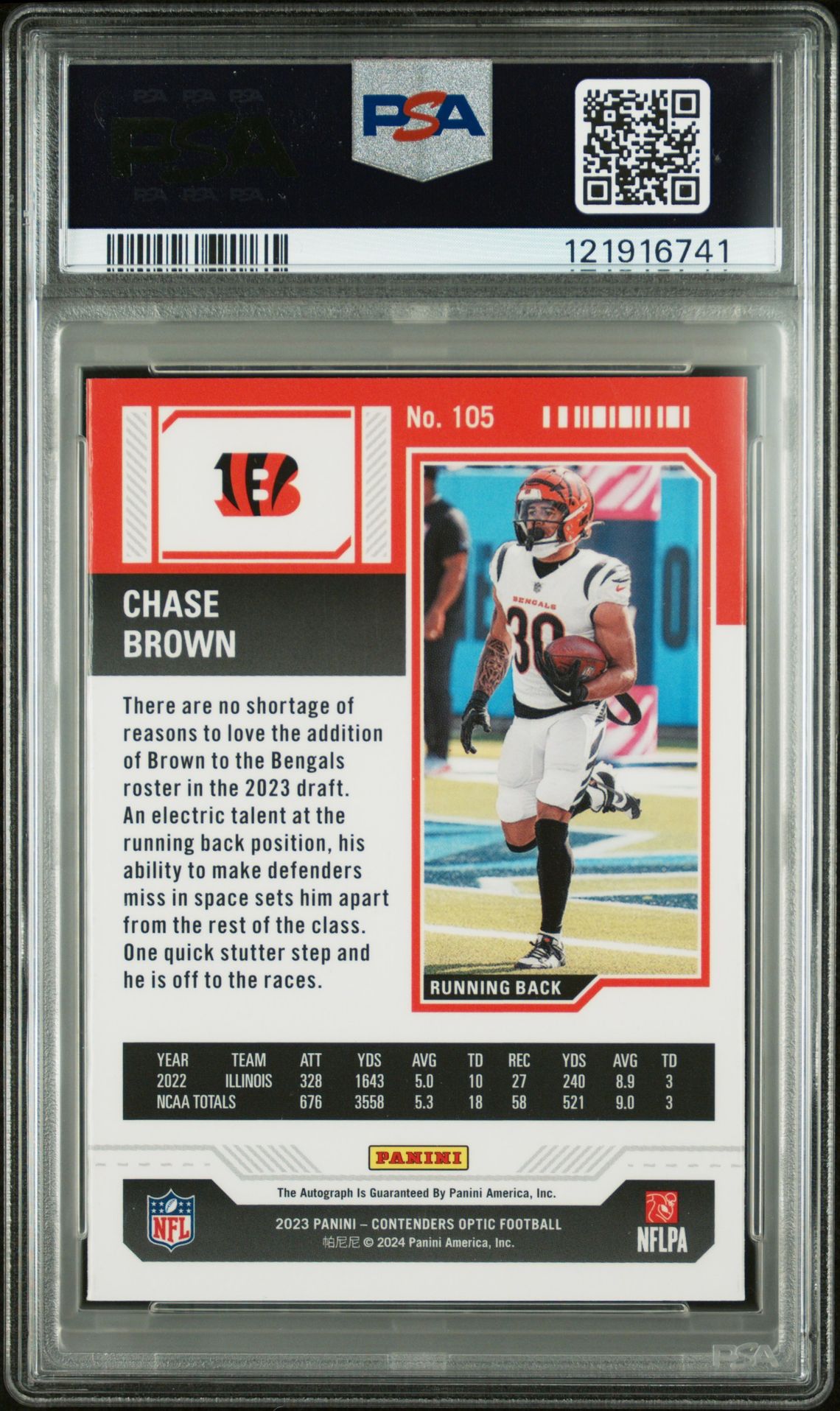 2023 Panini Contenders Optic Chase Brown #105 (Autograph) Nm-Mt 8 back