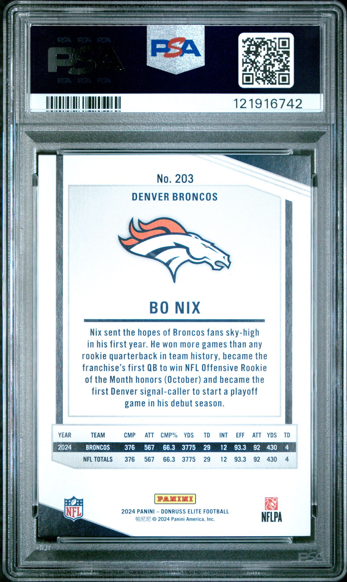 2024 Panini Donruss Elite Bo Nix #203 Nm-Mt 8 back