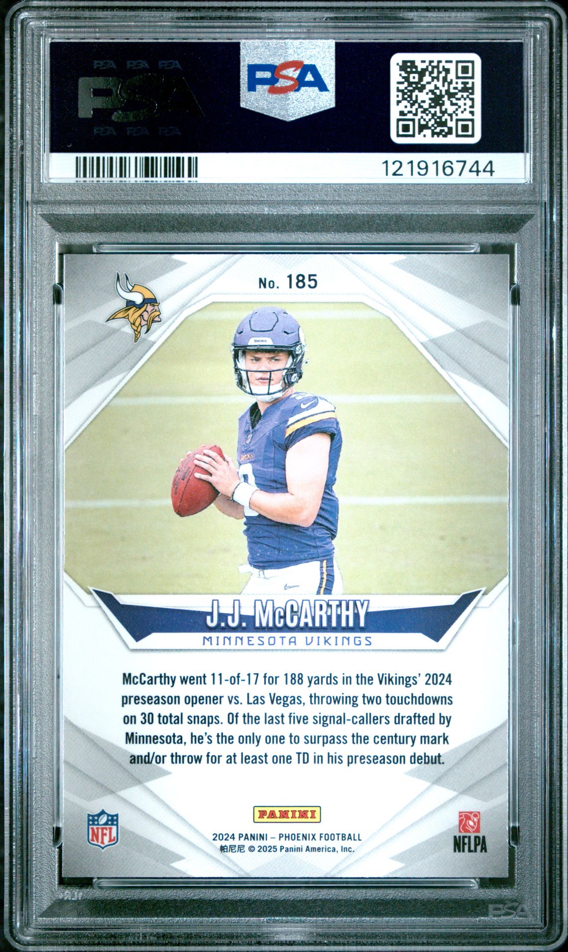 2024 Panini Phoenix Jj Mccarthy #185 (Pandora) Gem Mt 10 back
