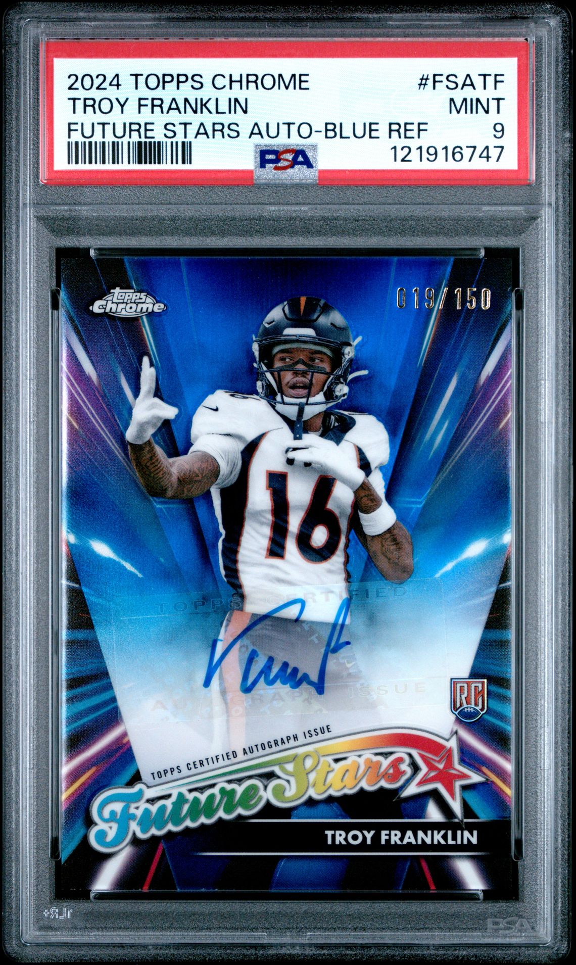 2024 Topps Chrome Future Stars Autographs Troy Franklin #Fsatf (Future Stars Auto-Blue Ref) Mint 9 front