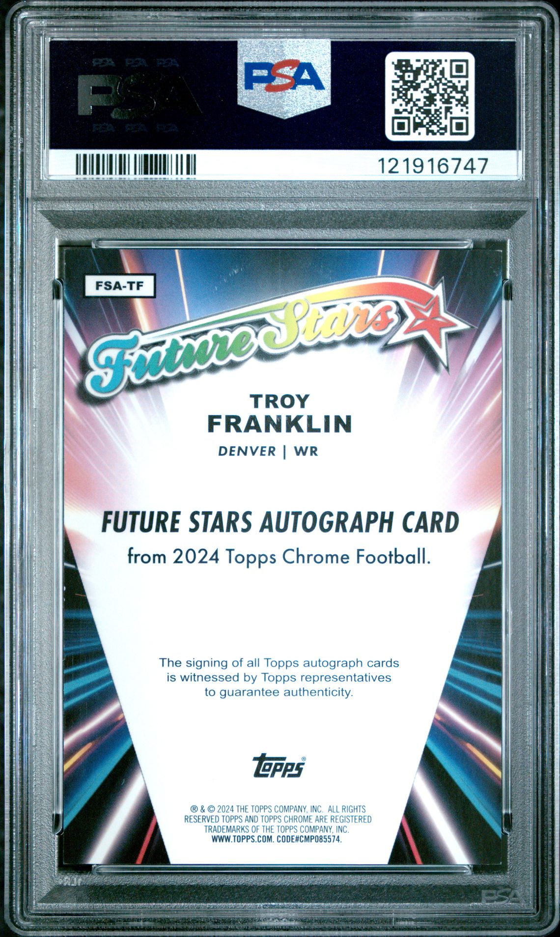 2024 Topps Chrome Future Stars Autographs Troy Franklin #Fsatf (Future Stars Auto-Blue Ref) Mint 9 back