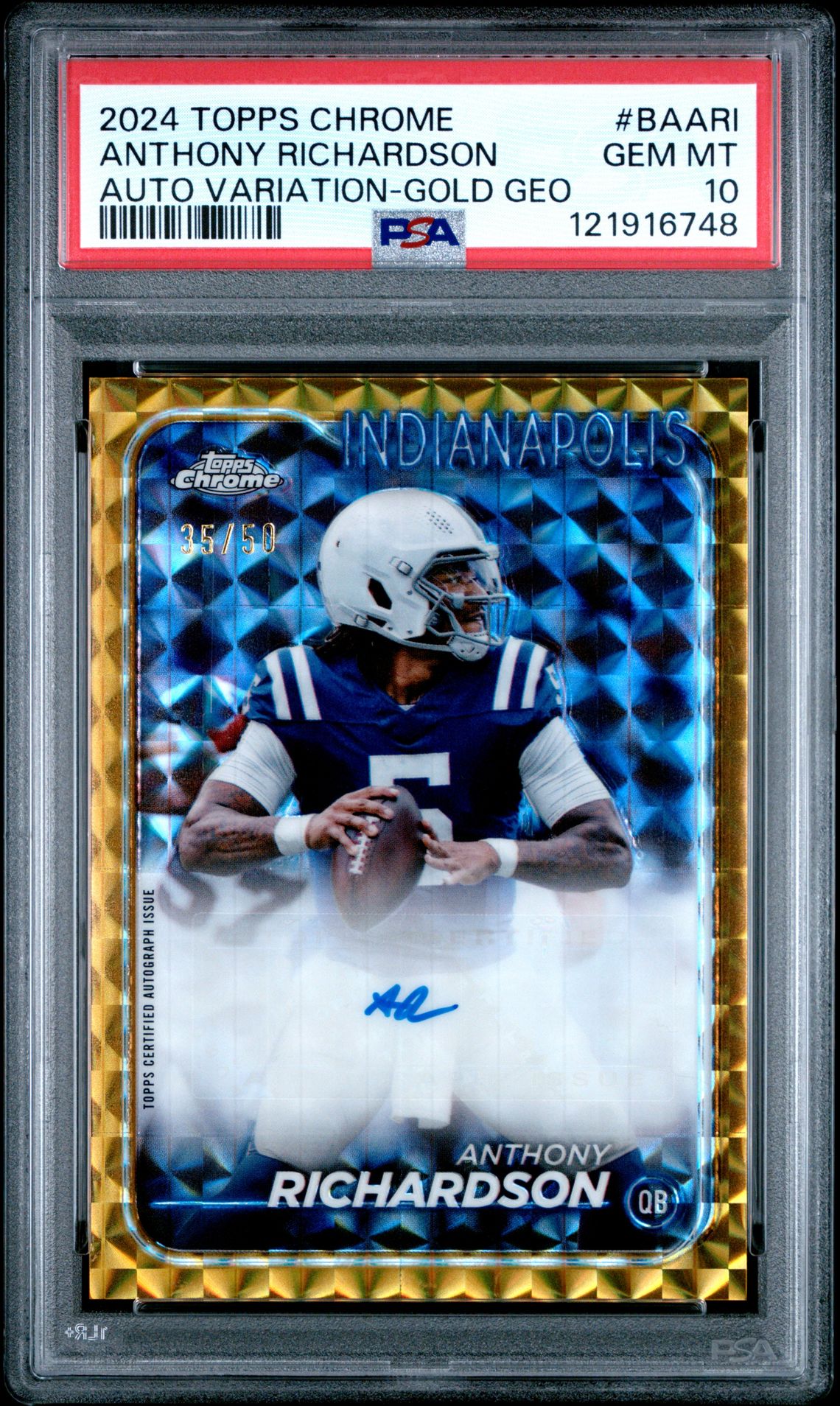 2024 Topps Chrome Base Autographs Variations Anthony Richardson #Baari (Auto Variation-Gold Geo) Gem Mt 10 front