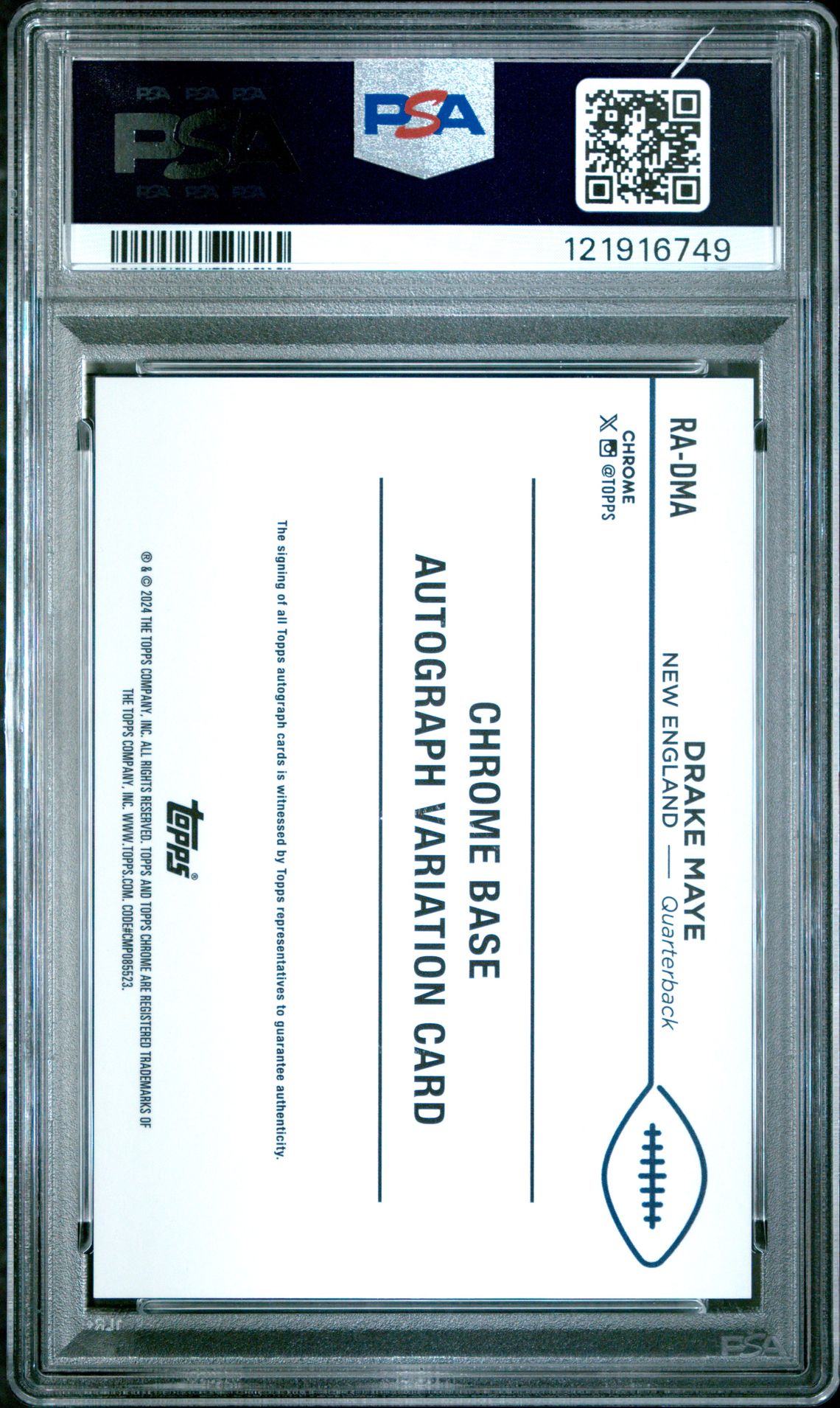 2024 Topps Chrome Rookie Autographs Variations Drake Maye #Radma Mint 9 back