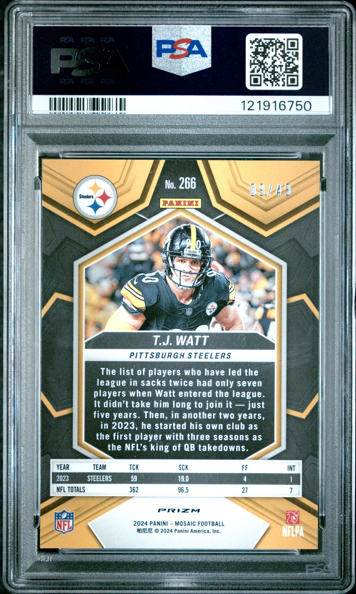 2024 Panini Mosaic Tj Watt #266 (Purple) Gem Mt 10 back