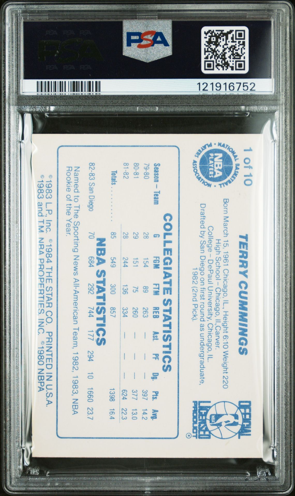 1983 Star All-Rookies Terry Cummings #1 Vg-Ex 4 back