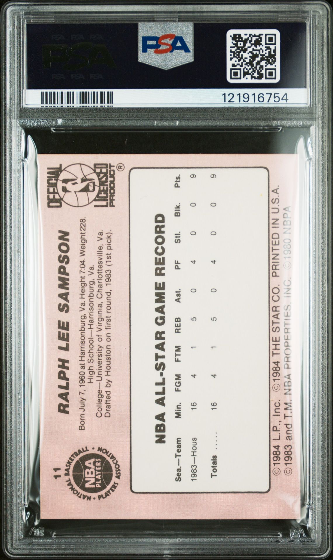 1985 Star Crunch N Munch Ralph Sampson #11 Nm 7 back