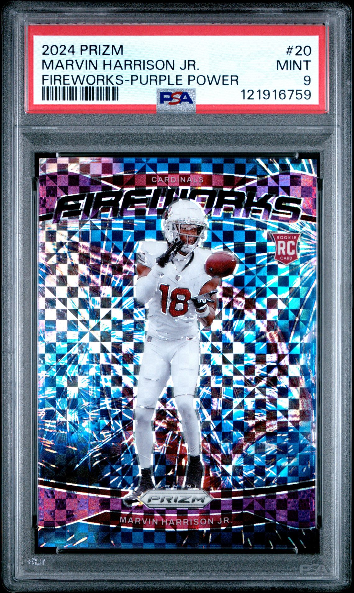 2024 Panini Prizm Fireworks Marvin Harrison Jr. #20 (Fireworks-Purple Power) Mint 9 front