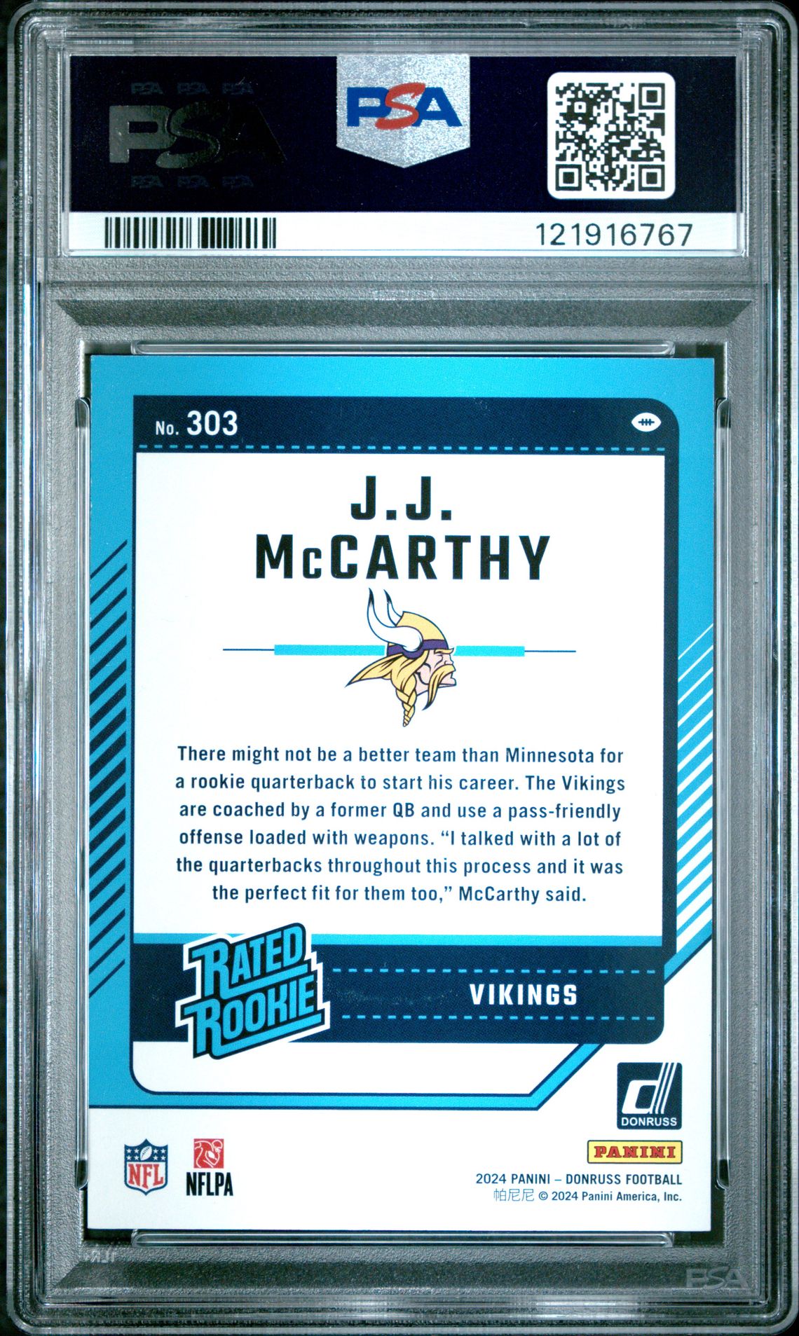 2024 Panini Donruss Jj Mccarthy #303 (Press Proof Silver) Nm 7 back