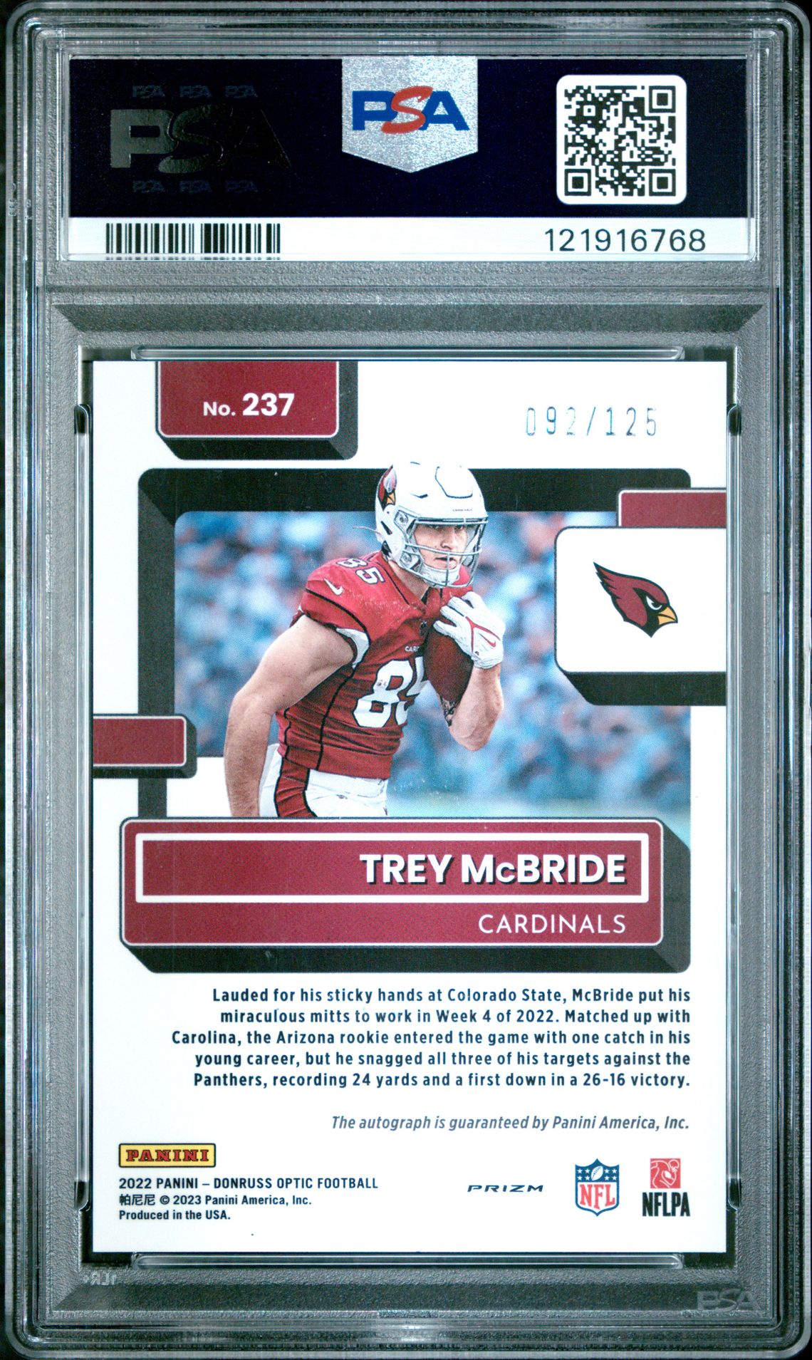 2022 Panini Donruss Optic Trey Mcbride #237 (Autograph-Holo) Mint 9 back