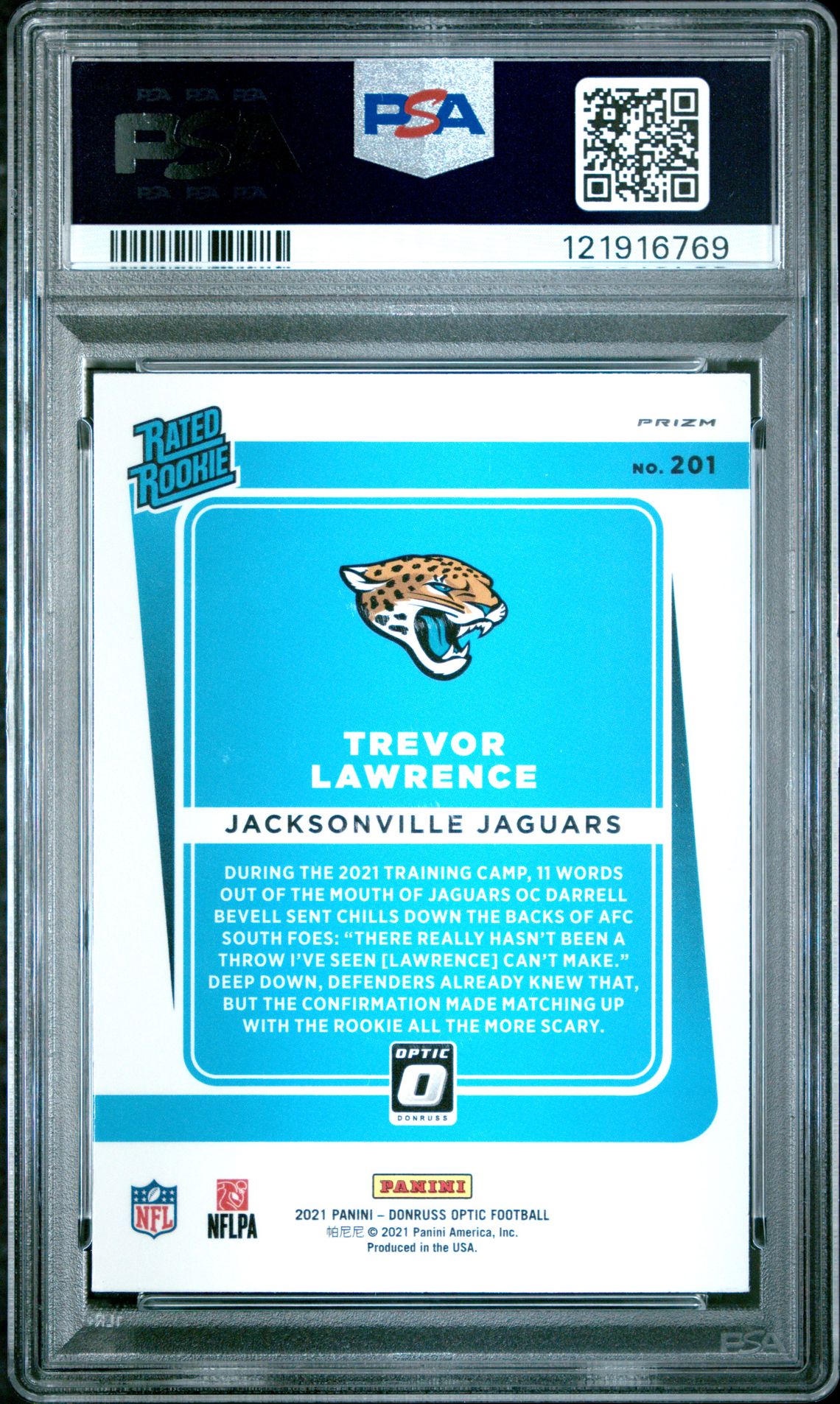 2021 Panini Donruss Optic Trevor Lawrence #201 (Blue Scope) Mint 9 back