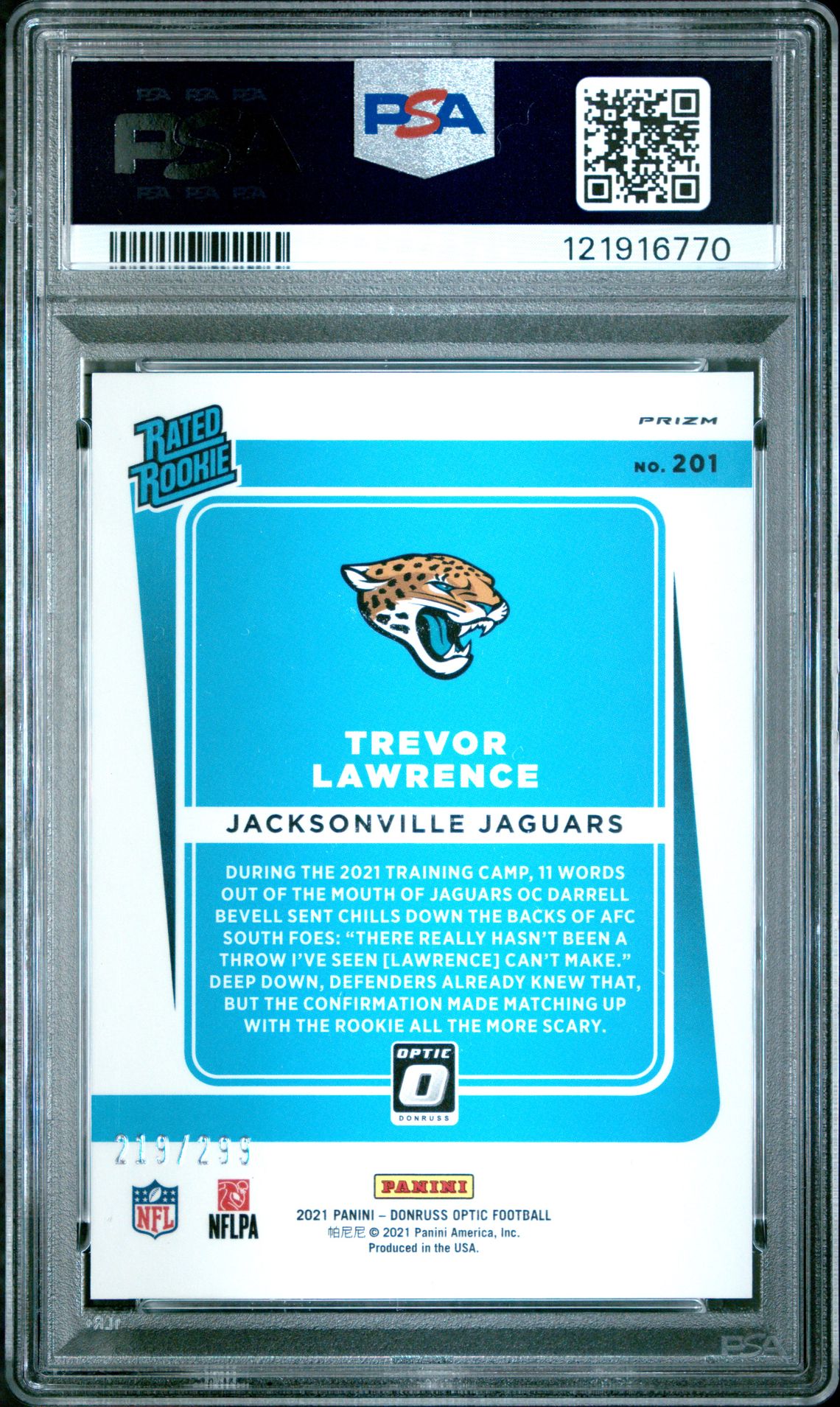 2021 Panini Donruss Optic Trevor Lawrence #201 (Aqua) Mint 9 back