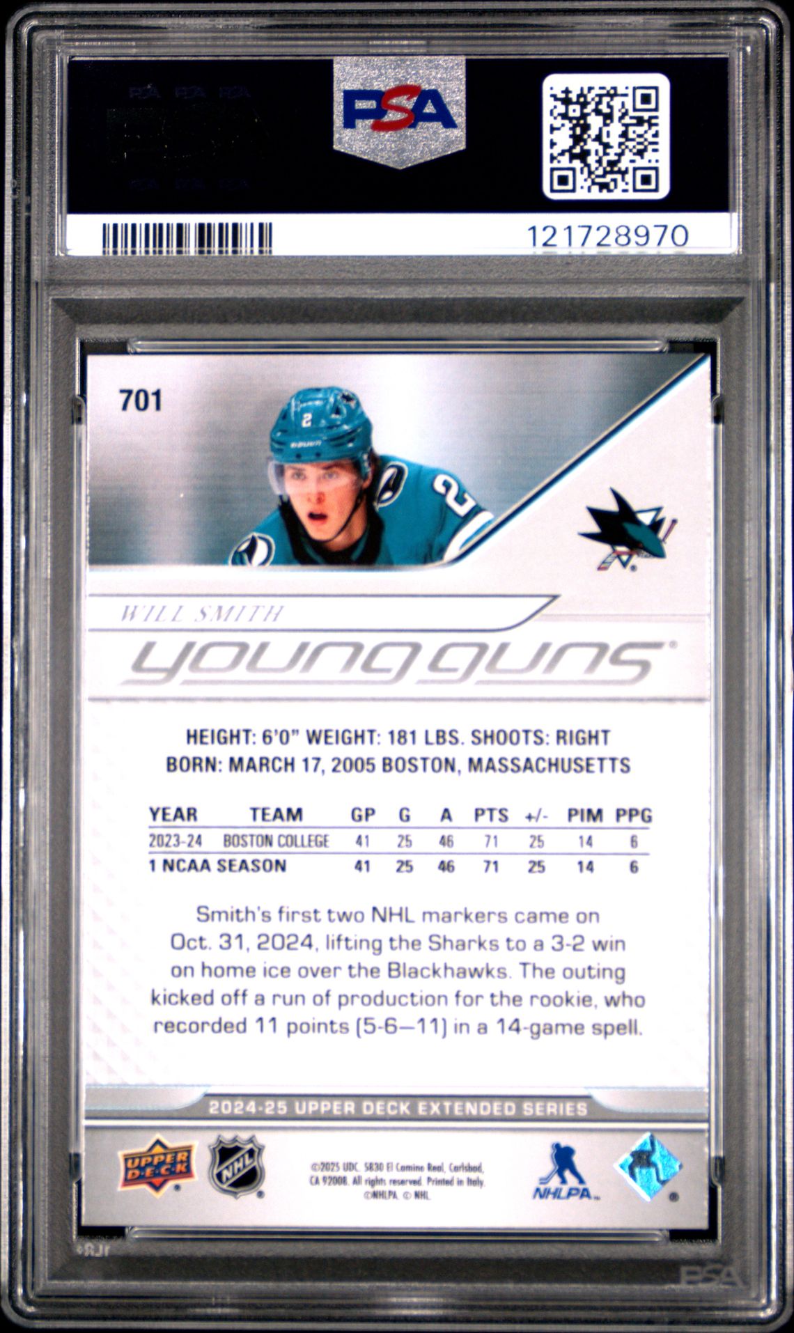 2024 Upper Deck Will Smith #701 Gem Mt 10 back