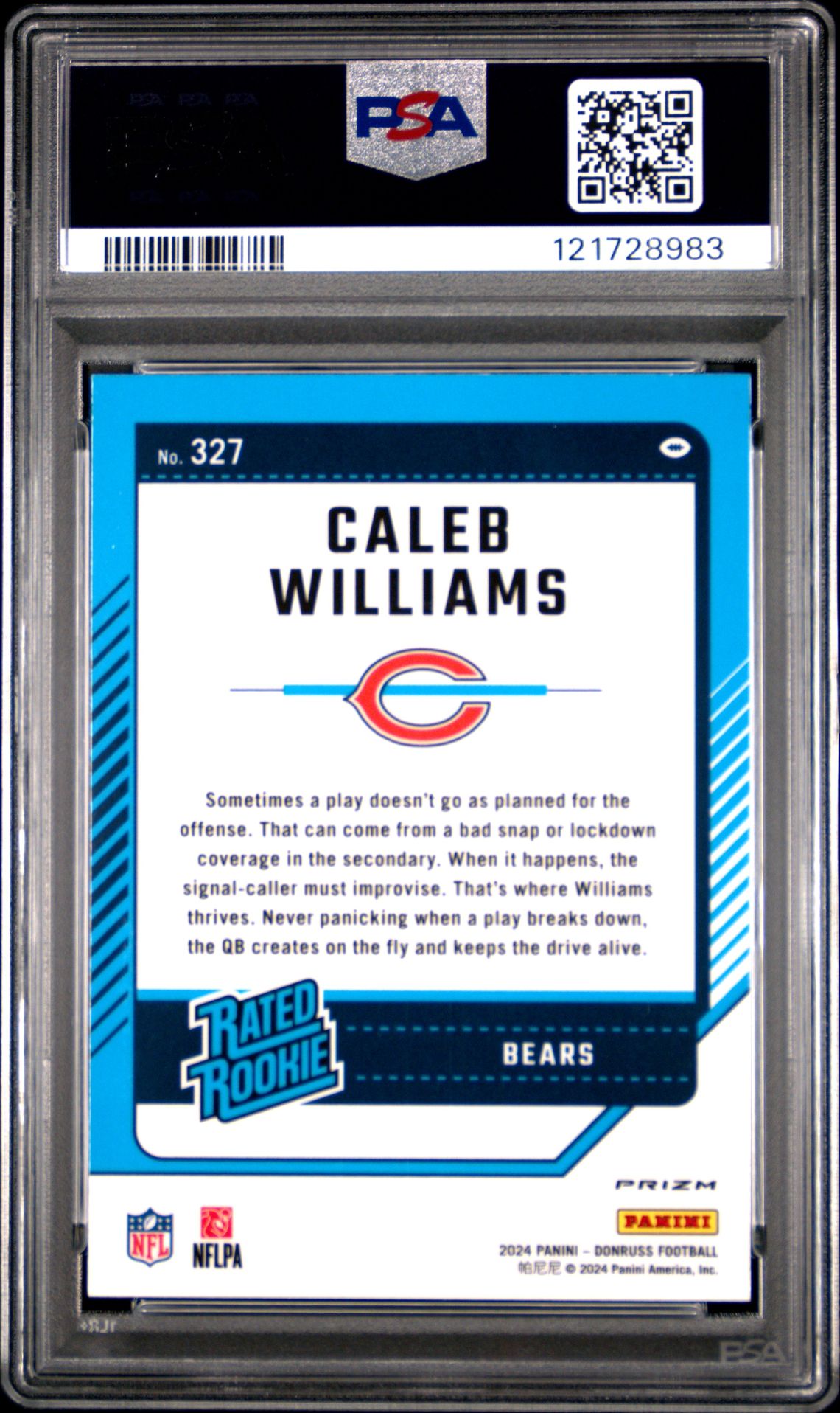2024 Panini Donruss Caleb Williams #327 (Optic Preview-Pink) Gem Mt 10 back