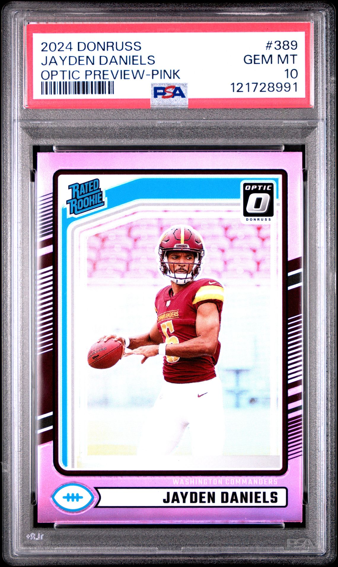 2024 Panini Donruss Jayden Daniels #389 (Optic Preview-Pink) Gem Mt 10 front