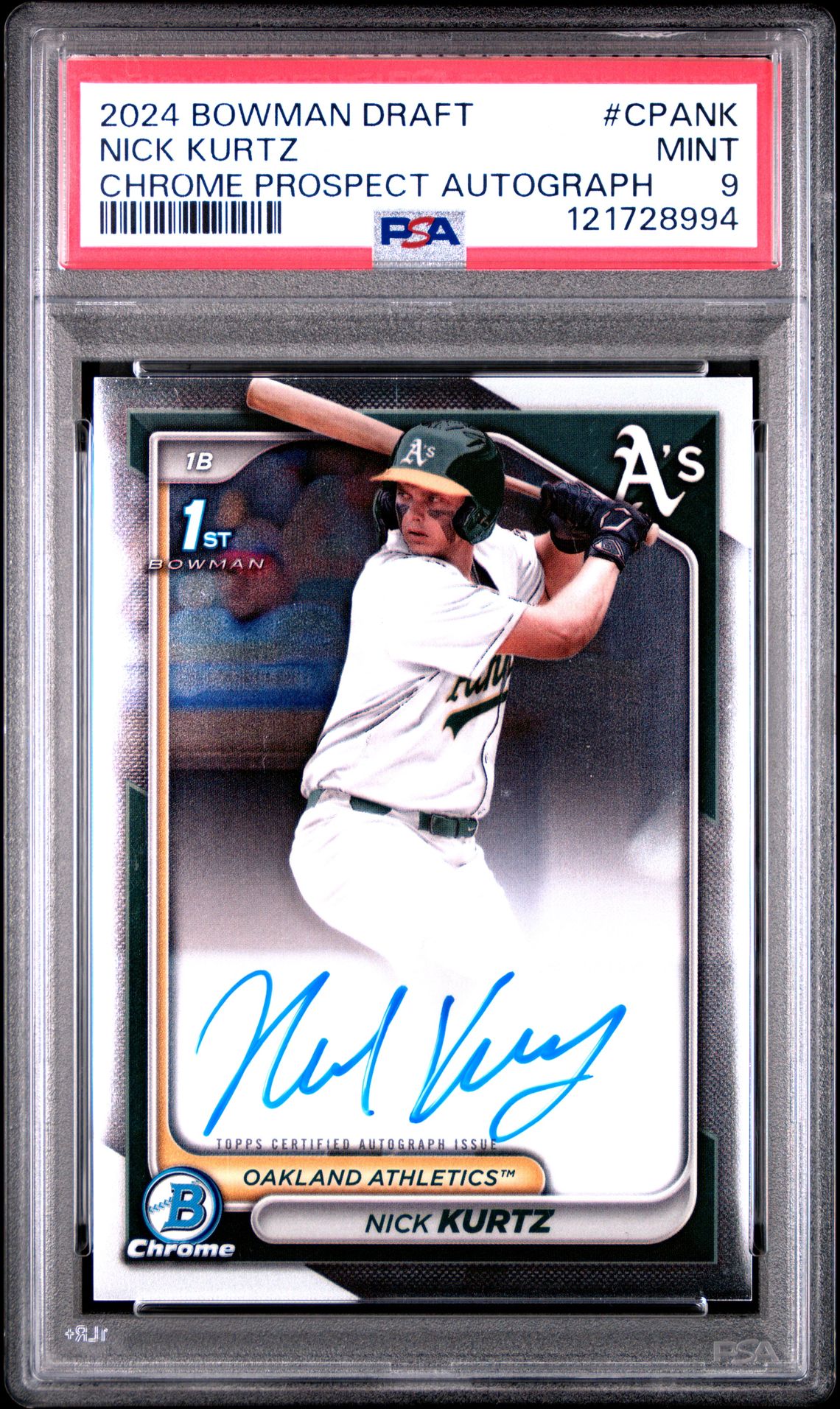 2024 Bowman Draft Chrome Prospect Autographs Nick Kurtz #Cpank Mint 9 front
