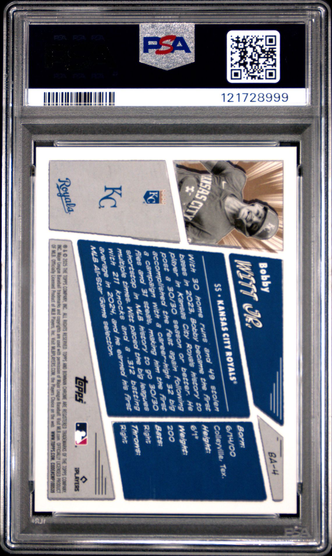 2025 Bowman Anime Bobby Witt Jr. #Ba4 Gem Mt 10 back