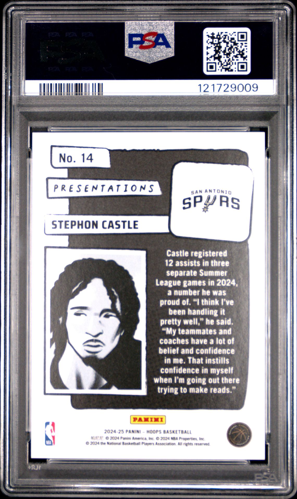 2024 Panini Nba Hoops Presentations Stephon Castle #14 Gem Mt 10 back