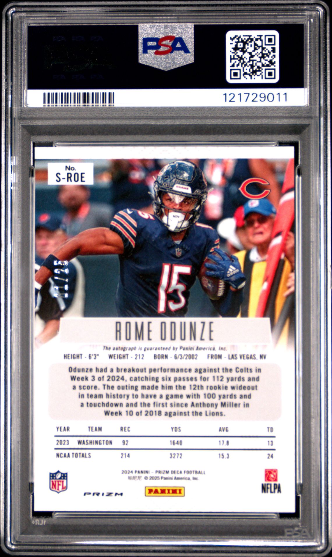 2024 Panini Prizm Deca Signatures Rome Odunze #Sroe (Signature-Mojo Prizm) Gem Mt 10 back