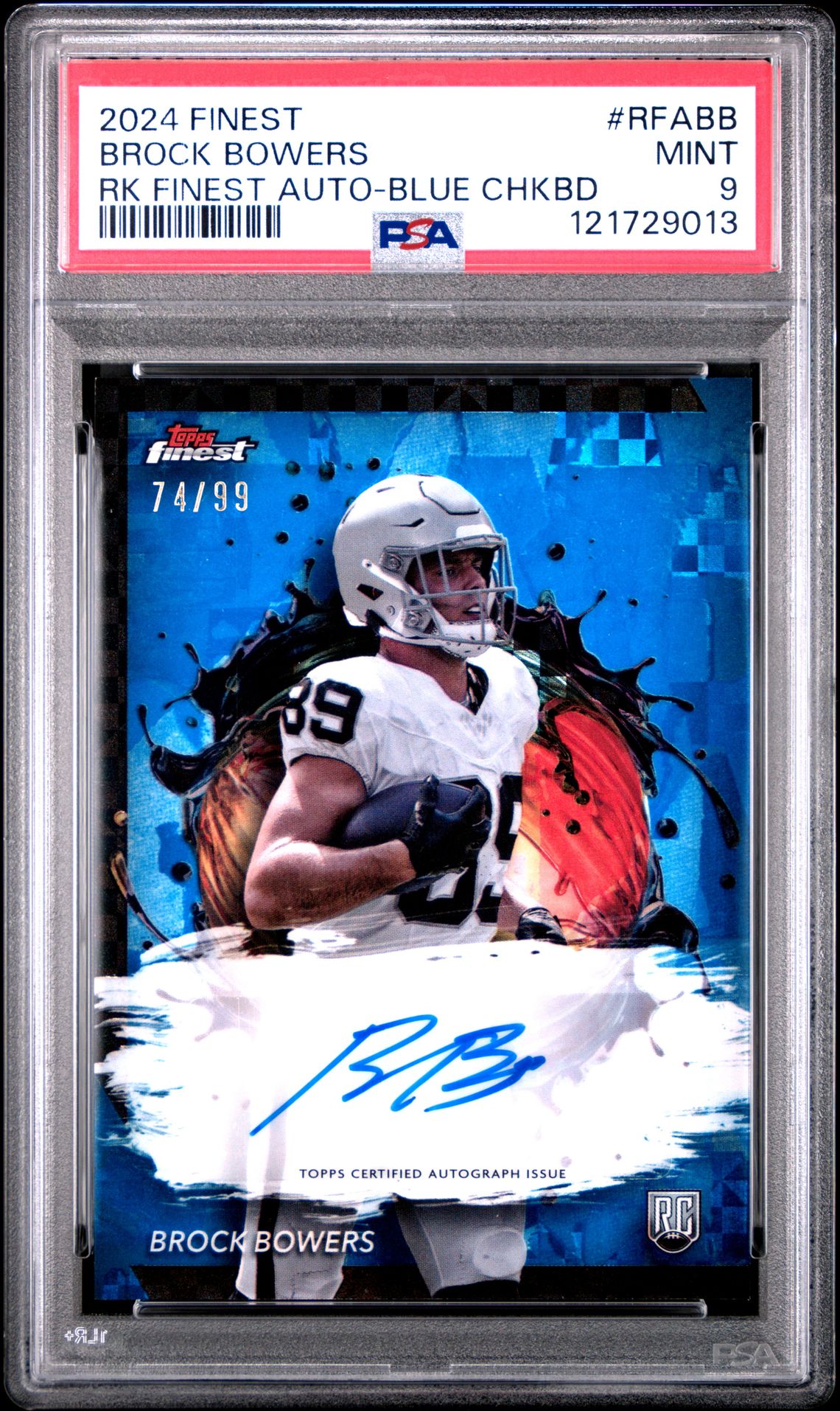 2024 Topps Finest Rookie Finest Autographs Brock Bowers #Rfabb (Rk Finest Auto-Blue Chkbd) Mint 9 front