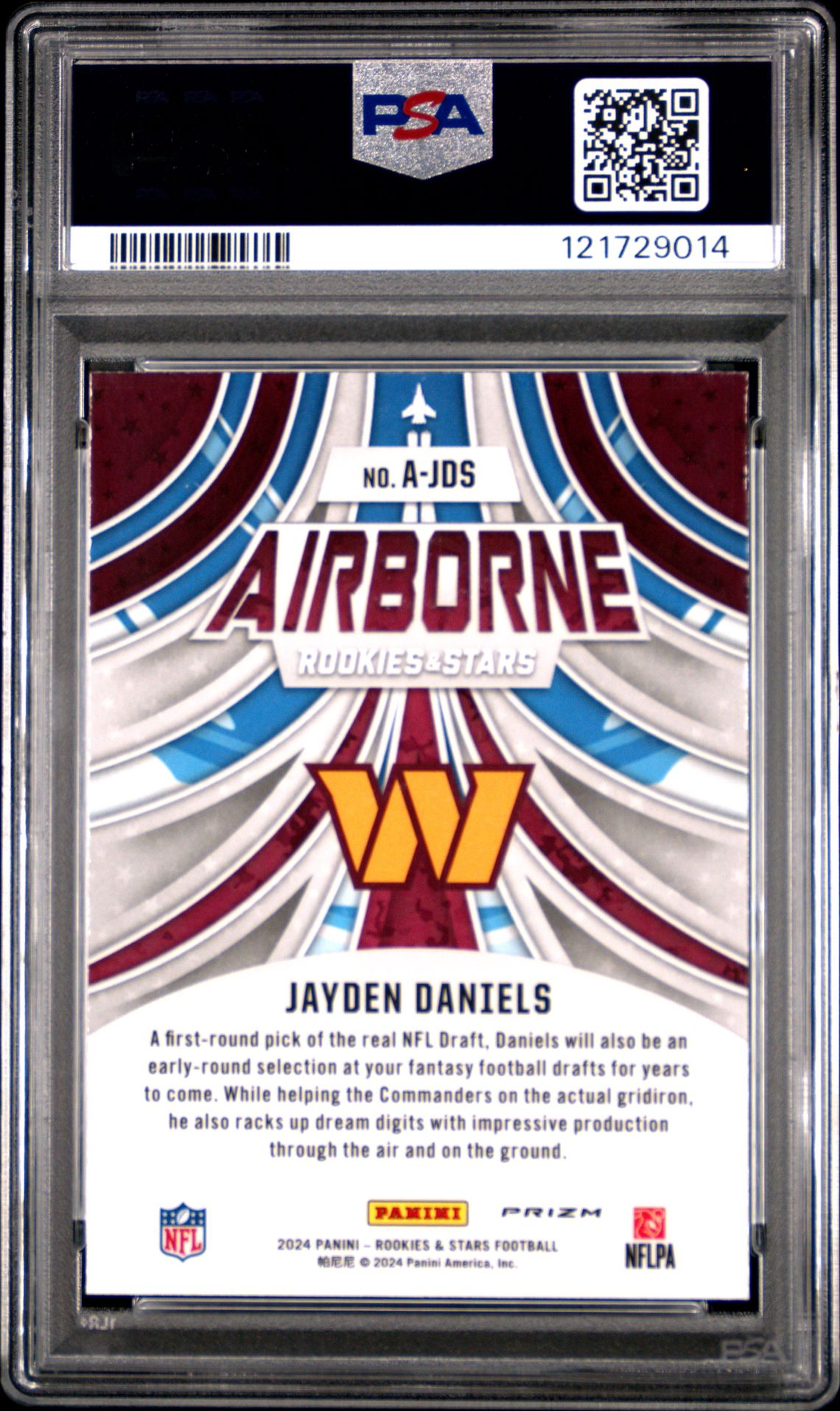 2024 Panini Rookies & Stars Airborne Jayden Daniels #Ajds (Airborne-Longevity) Gem Mt 10 back