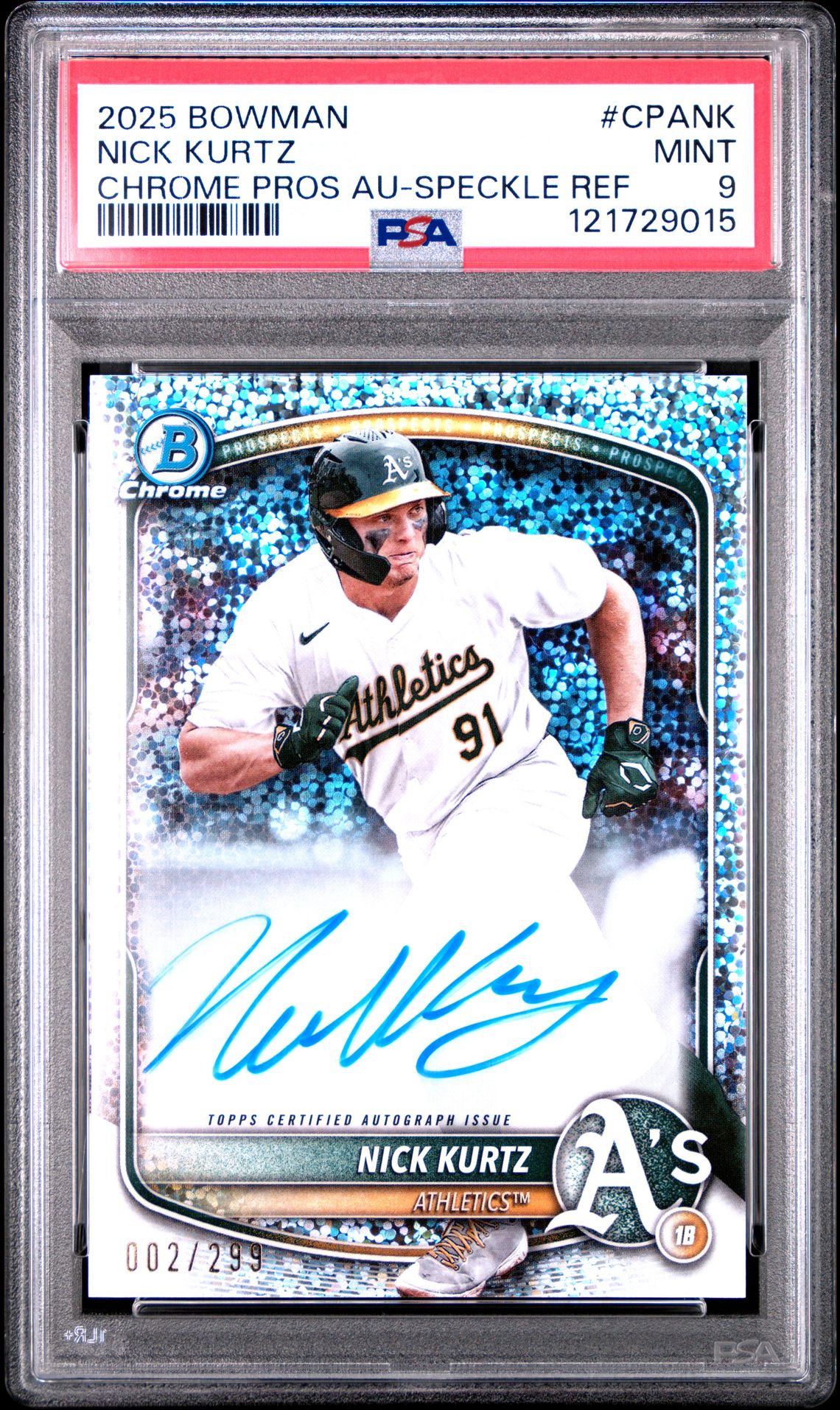 2025 Bowman Chrome Prospect Autographs Nick Kurtz #Cpank (Chrome Pros Au-Speckle Ref) Mint 9 front