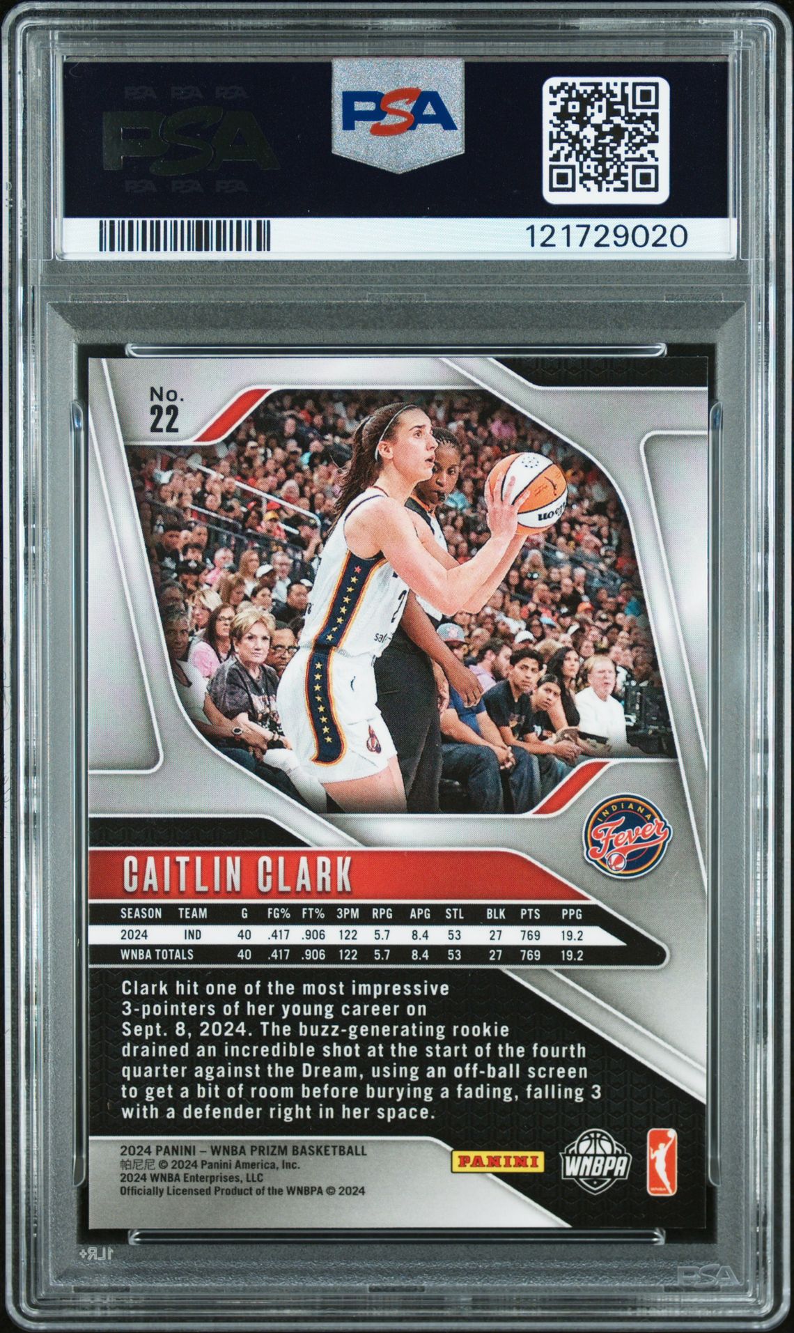 2024 Panini Prizm Wnba Caitlin Clark #22 Mint 9 back