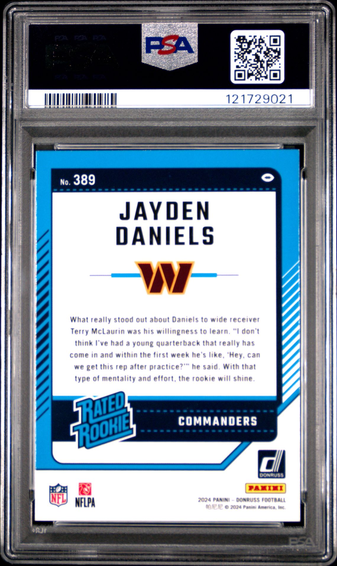 2024 Panini Donruss Jayden Daniels #389 (Press Proof Red) Mint 9 back