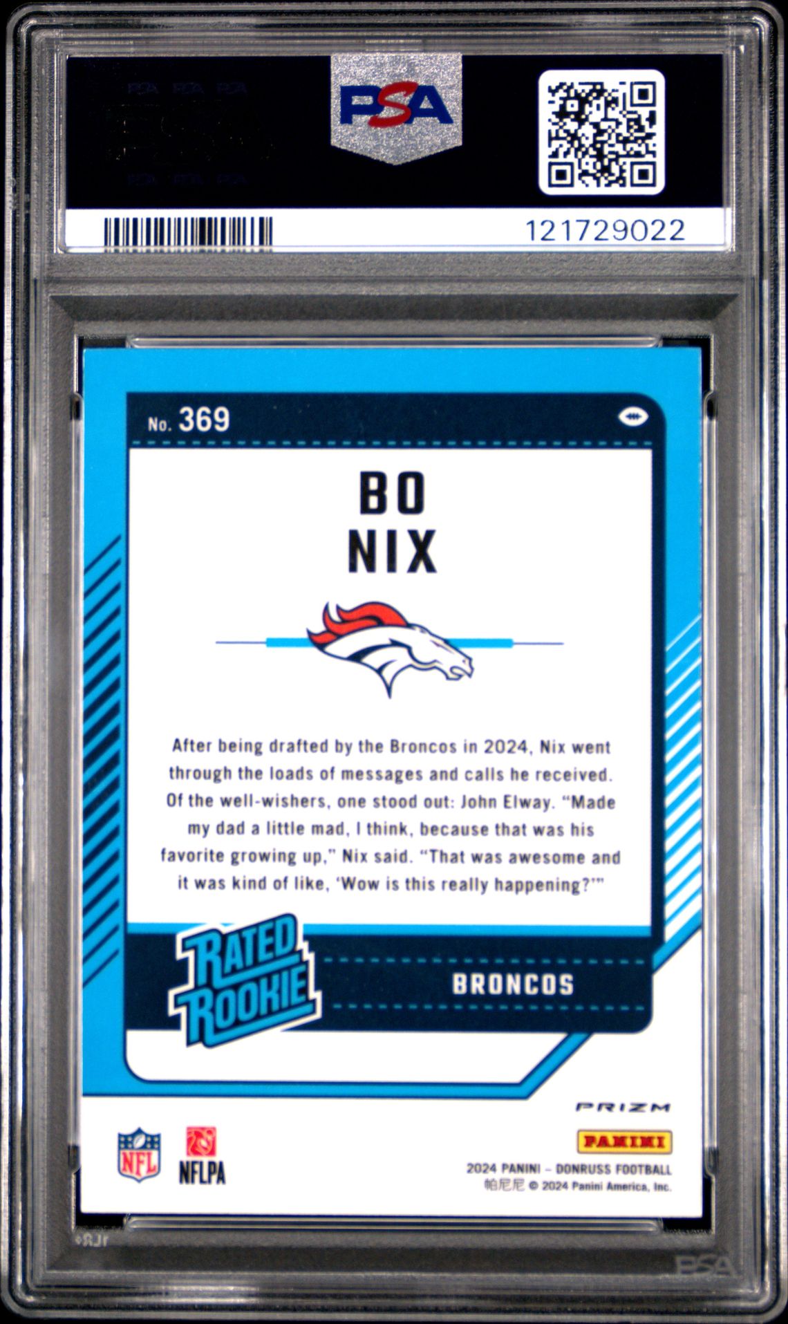 2024 Panini Donruss Bo Nix #369 (Optic Preview-Pink) Mint 9 back