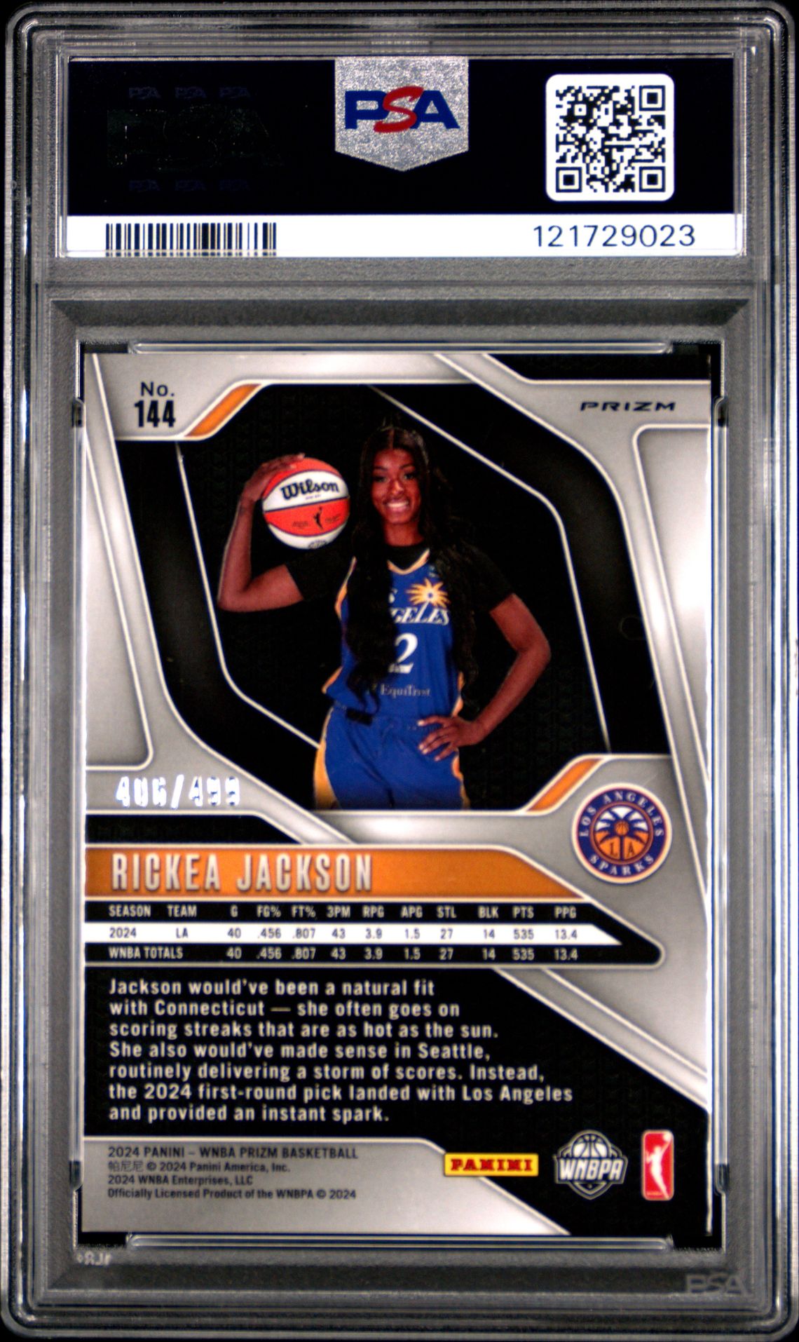 2024 Panini Prizm Wnba Rickea Jackson #144 (Pulsar) Mint 9 back