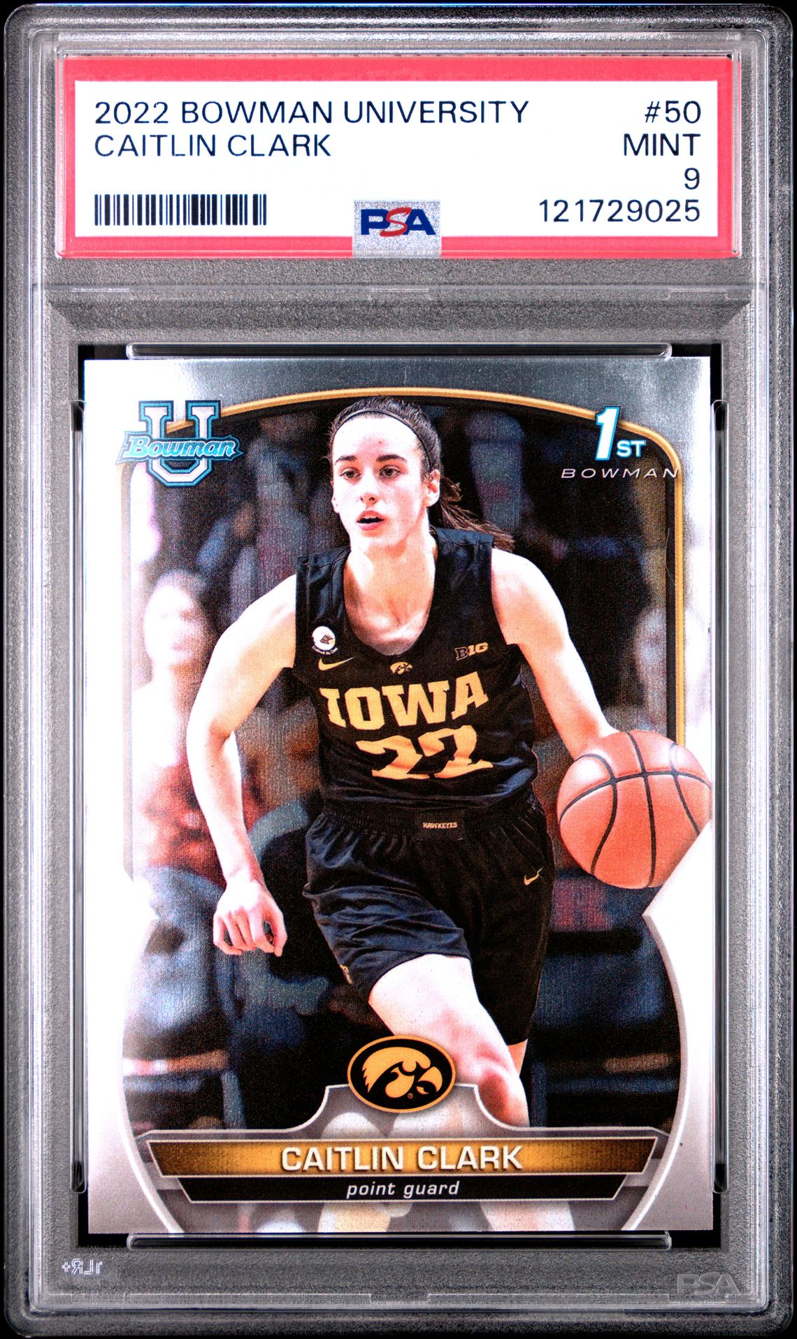 2022 Bowman Chrome University Caitlin Clark #50 Mint 9 front