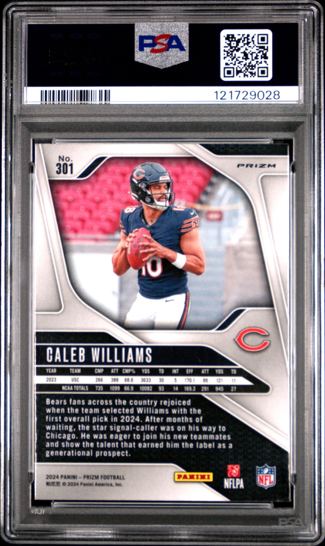 2024 Panini Prizm Caleb Williams #301 (Green Prizm) Mint 9 back