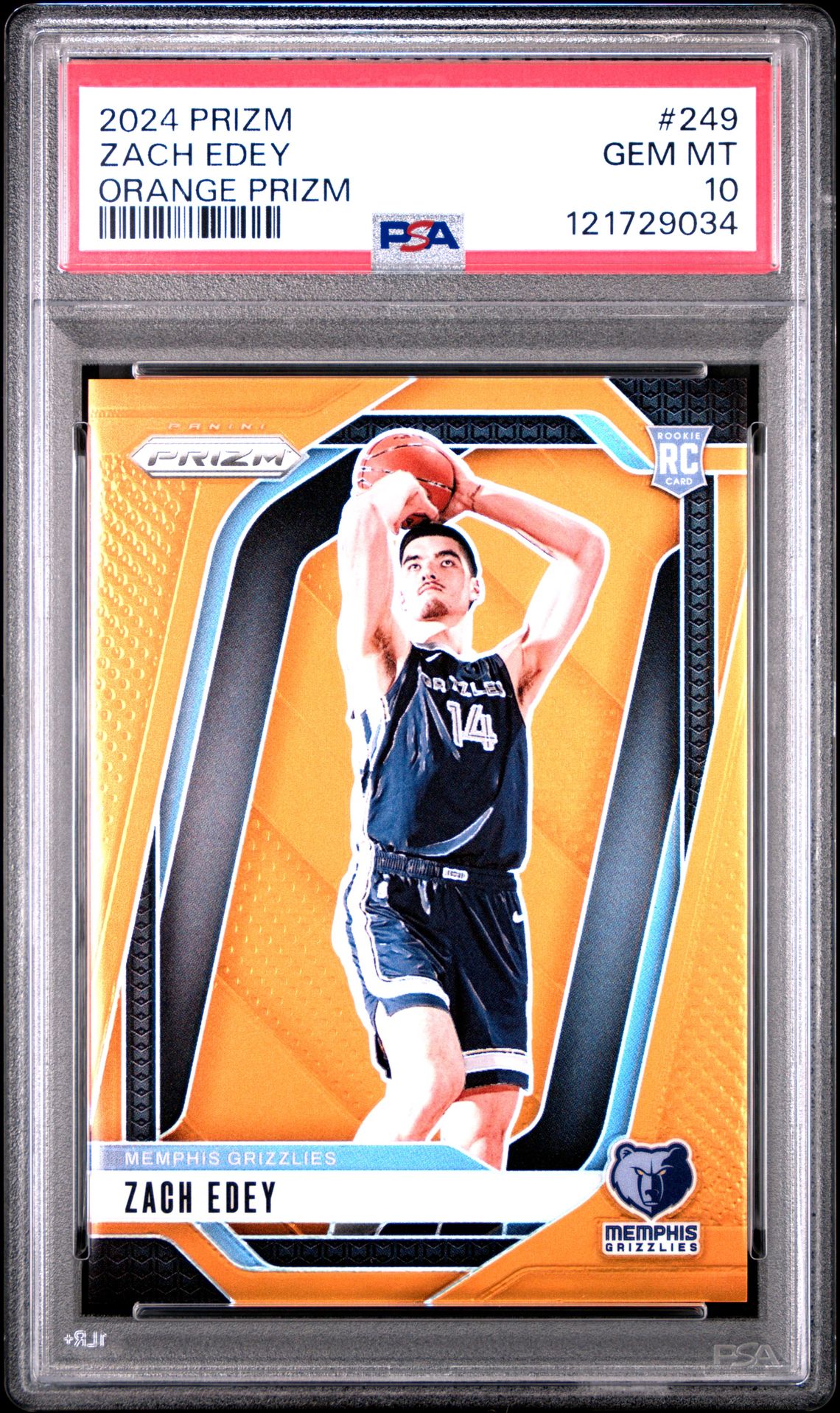 2024 Panini Prizm Zach Edey #249 (Orange Prizm) Gem Mt 10 front