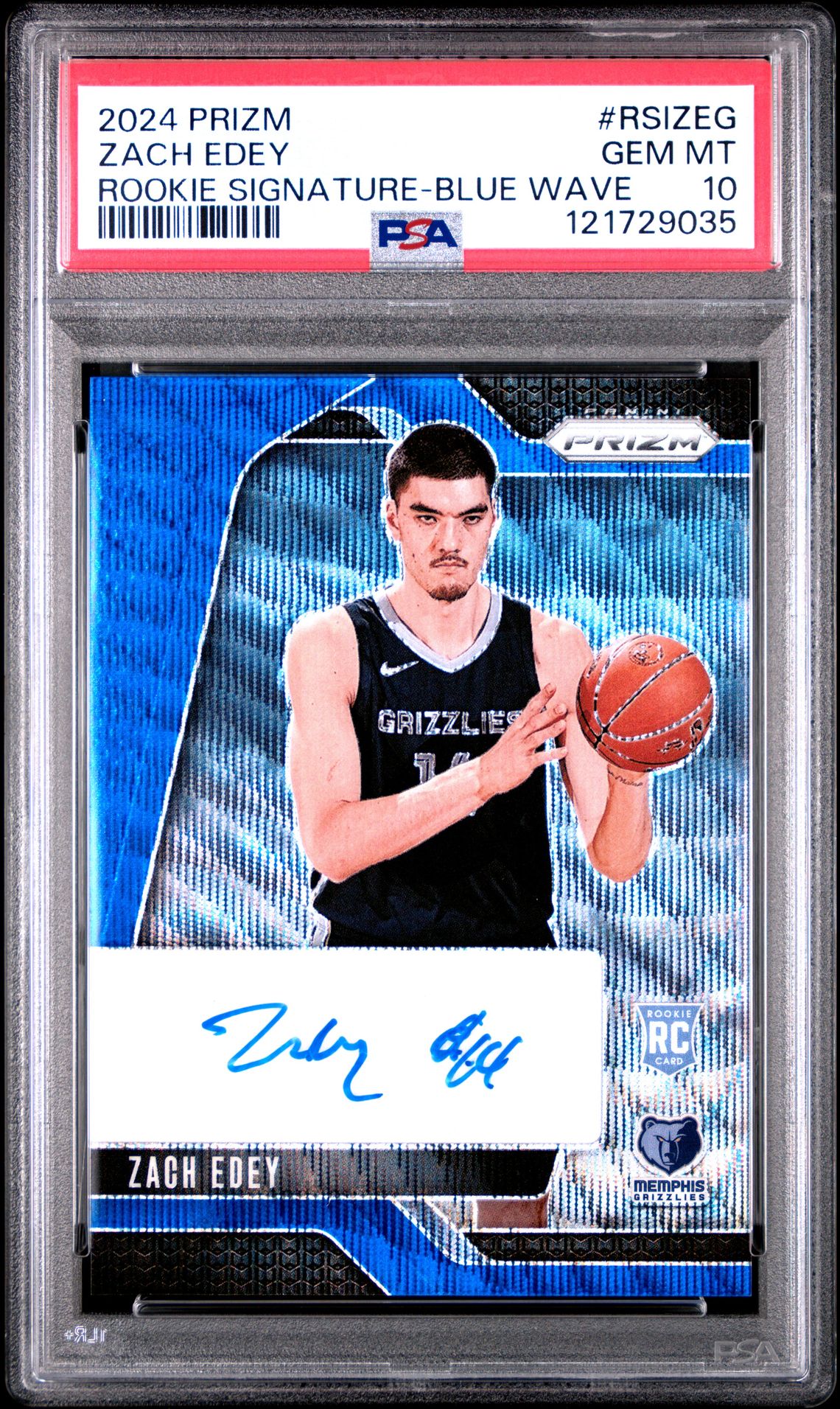 2024 Panini Prizm Rookie Signatures Zach Edey #Rsizeg (Rookie Signature-Blue Wave) Gem Mt 10 front