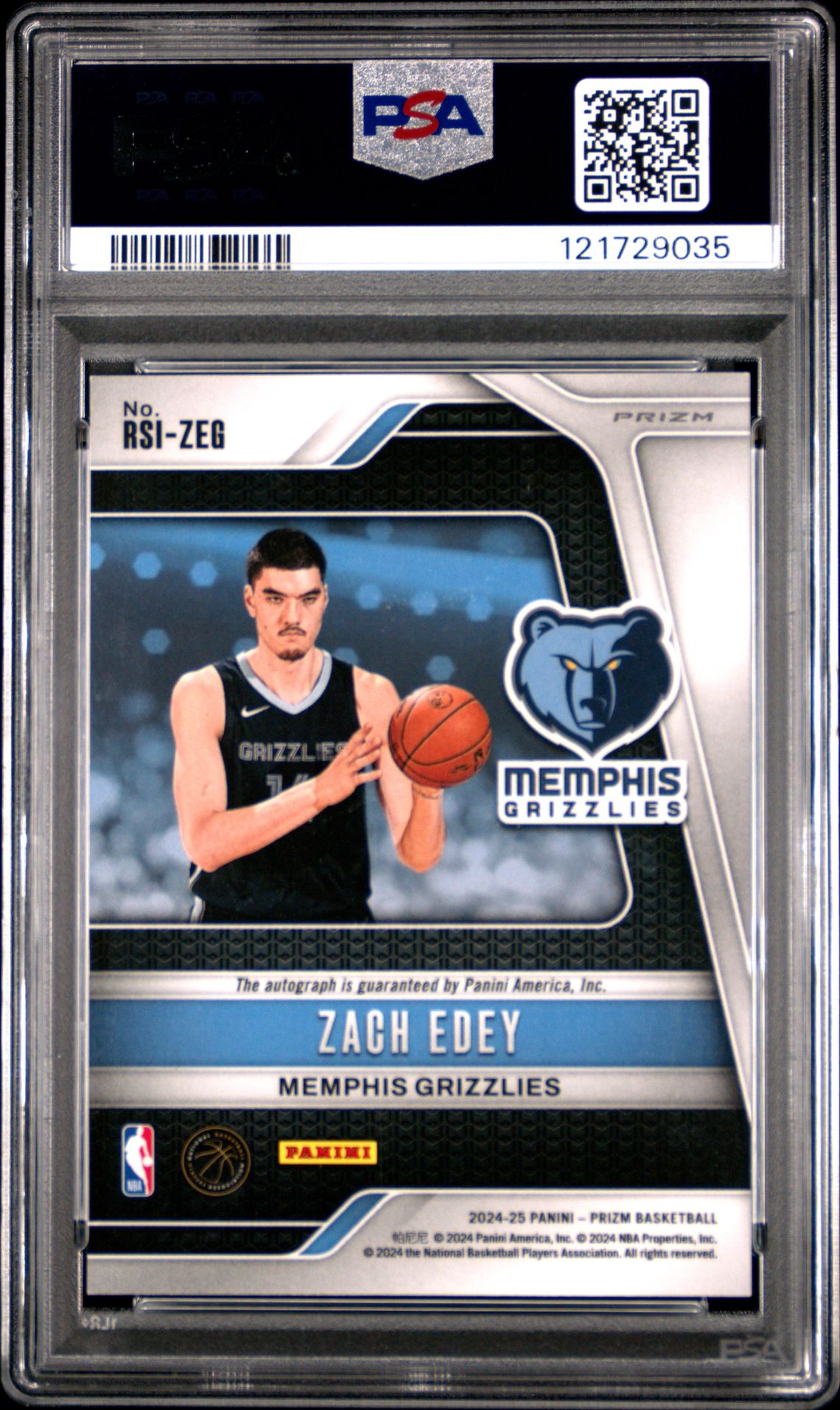 2024 Panini Prizm Rookie Signatures Zach Edey #Rsizeg (Rookie Signature-Blue Wave) Gem Mt 10 back